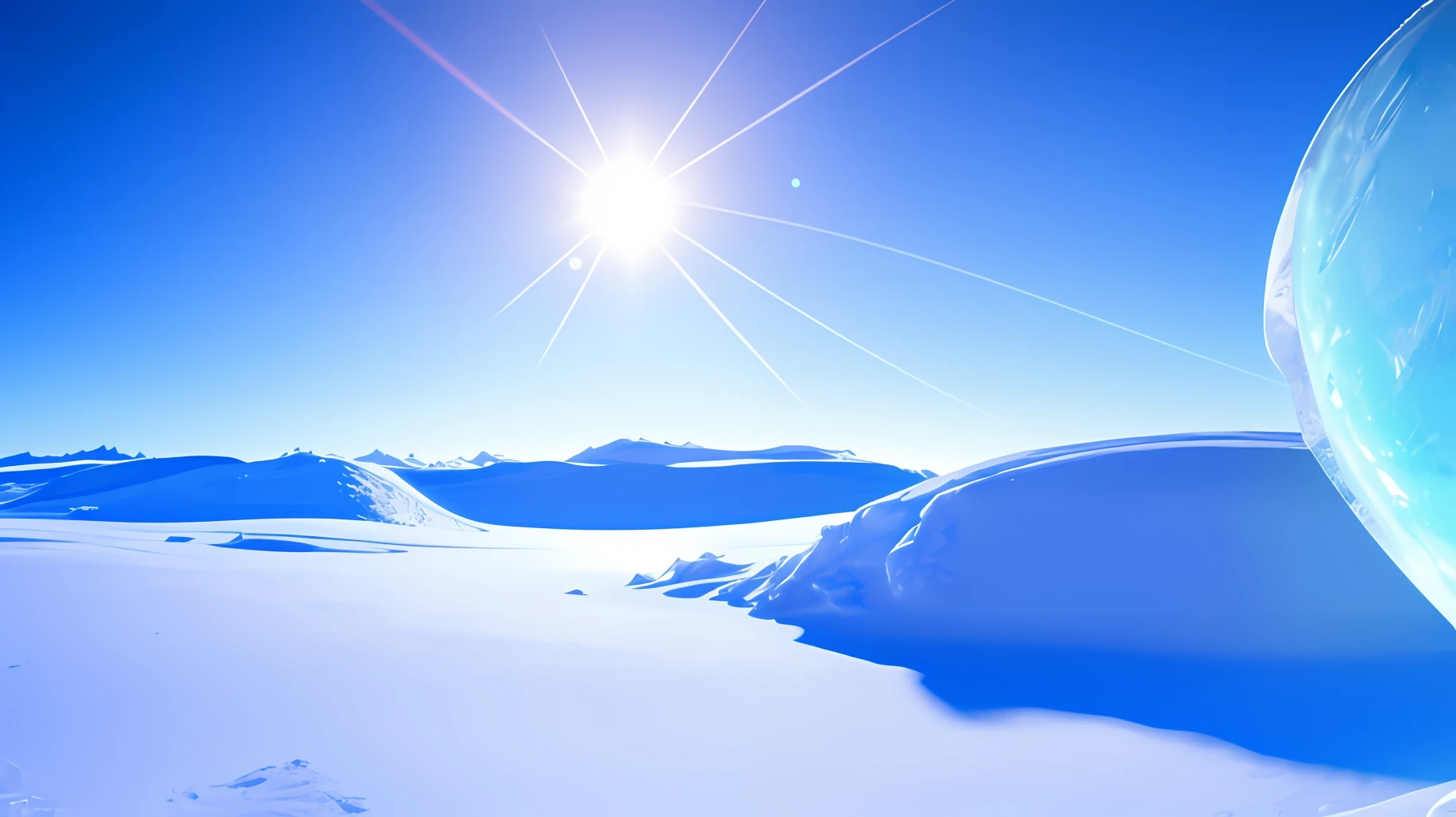 planet, ice, cold, snow funnels, glare of light, blue sky, sharp colors, extremely detailed 8k wallpaper