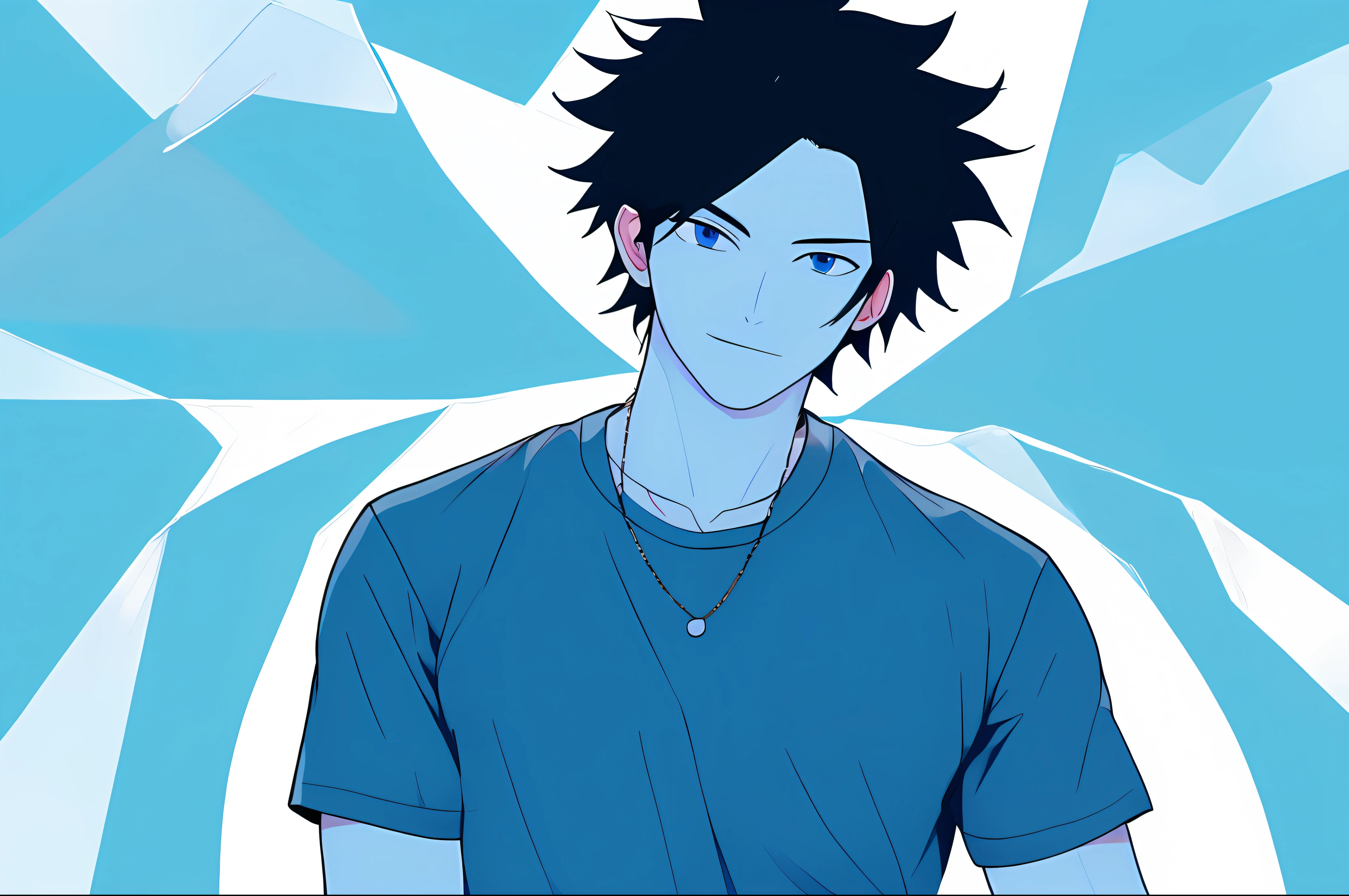 (man:1.4),summer,upperbody,black hair, looking at viewer, outline,