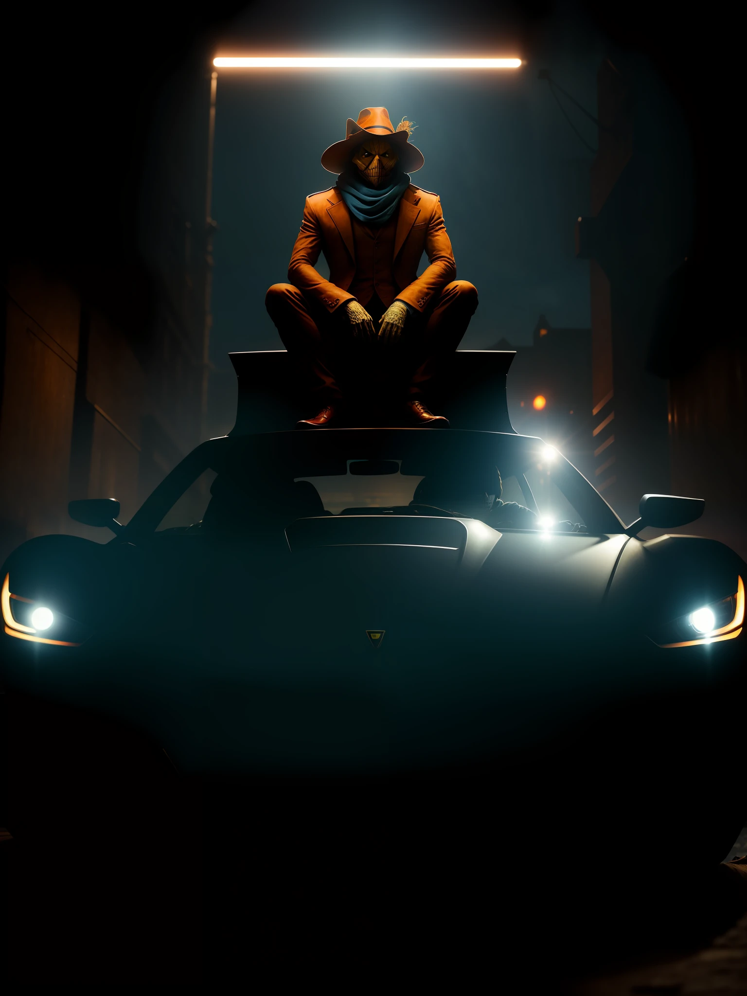 Scene from the movie, Scarecrow sitting on an expensive sports car