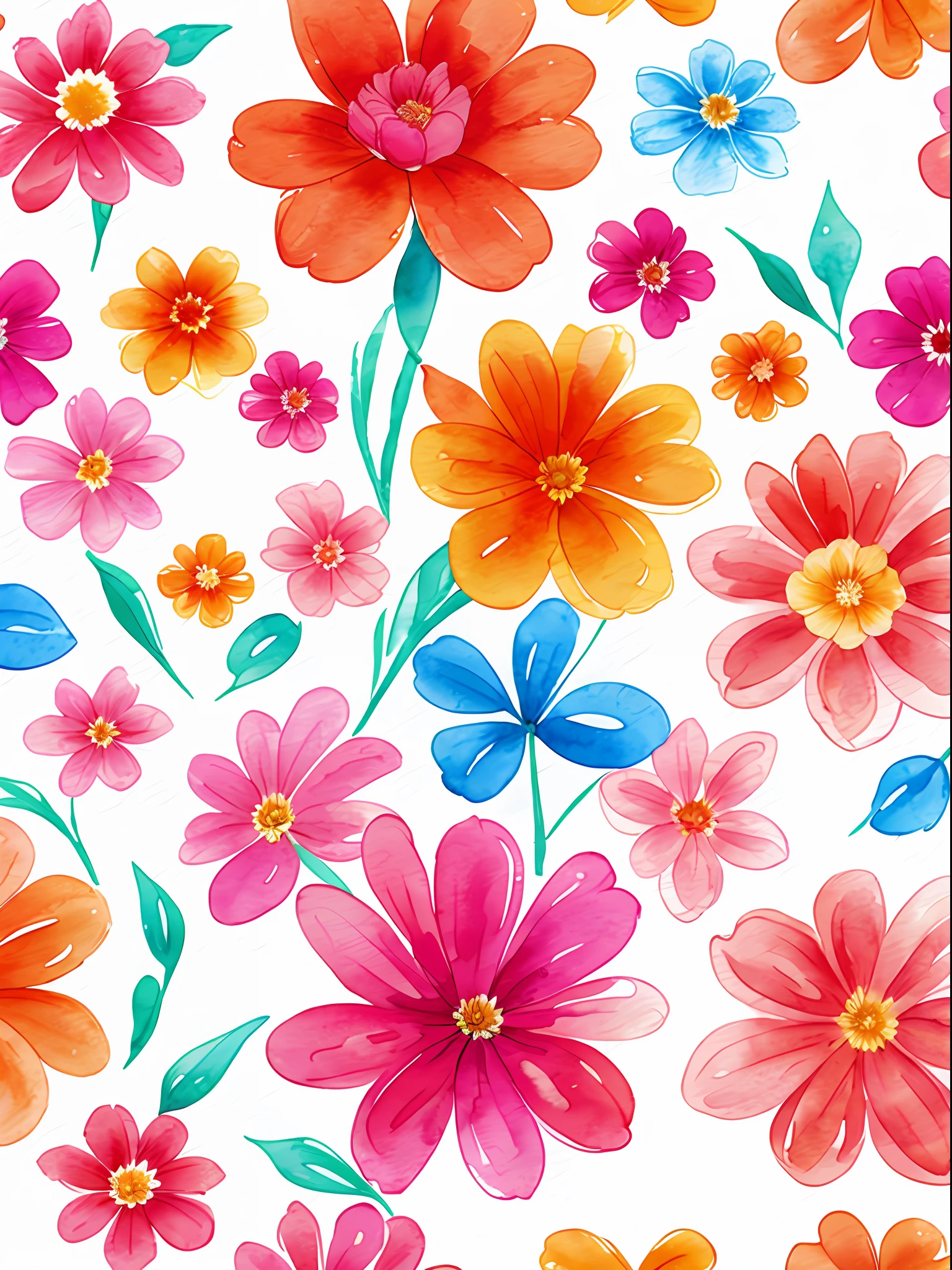watercolor, flower, pink and orange, beautiful, watercolor style, flower and leaf patterns, wet in wet technique, mute, indigo, fabric design, flat illustration, highly detailed cleaning, vector image, masterpiece, professional, isometric, bright vector, white background, dry brush, brushstrokes, painted on canvas, by J.M.W. Turner. expressive marks. Tile