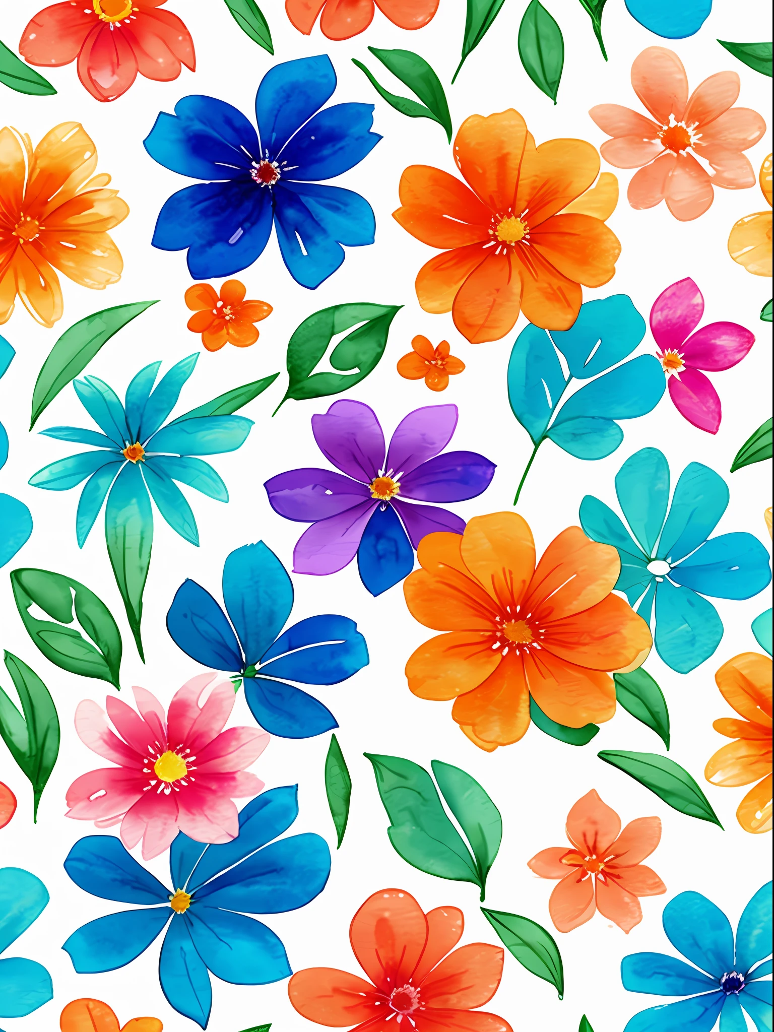 watercolor, flower, pink and orange, beautiful, watercolor style, flower and leaf patterns, wet in wet technique, mute, indigo, fabric design, flat illustration, highly detailed cleaning, vector image, masterpiece, professional, isometric, bright vector, white background, dry brush, brushstrokes, painted on canvas, by J.M.W. Turner. expressive marks. Tile