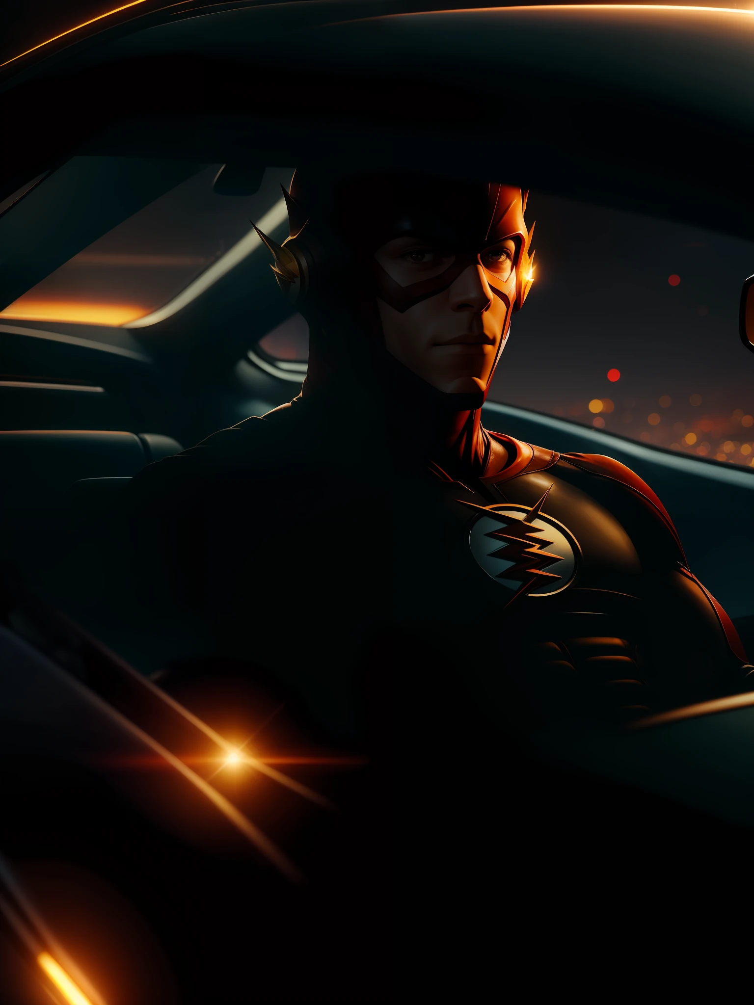 A scene from the movie, Flash sits on an expensive sports car