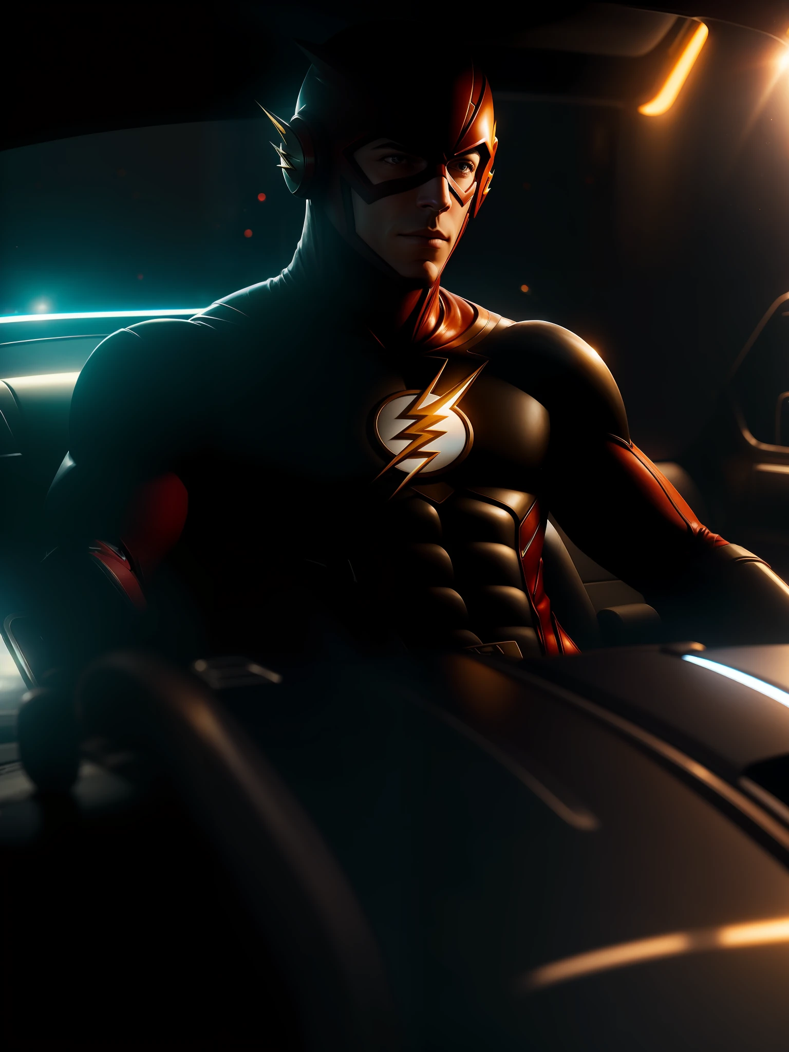 A scene from the movie, Flash sits on an expensive sports car