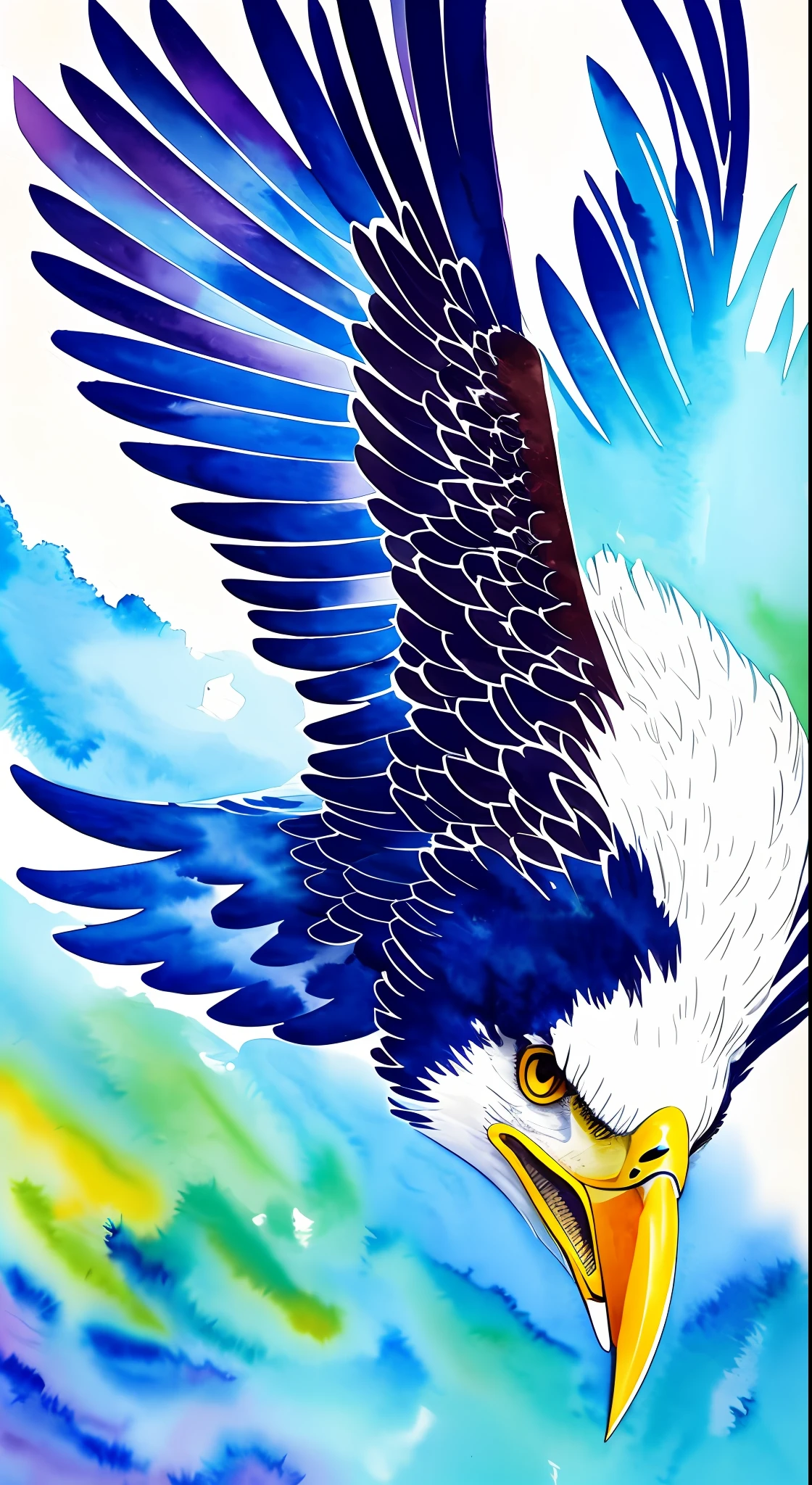 Best watercolor illustration,of an eagle in flight, best and highest Image quality,very detailed,8k --auto --s2