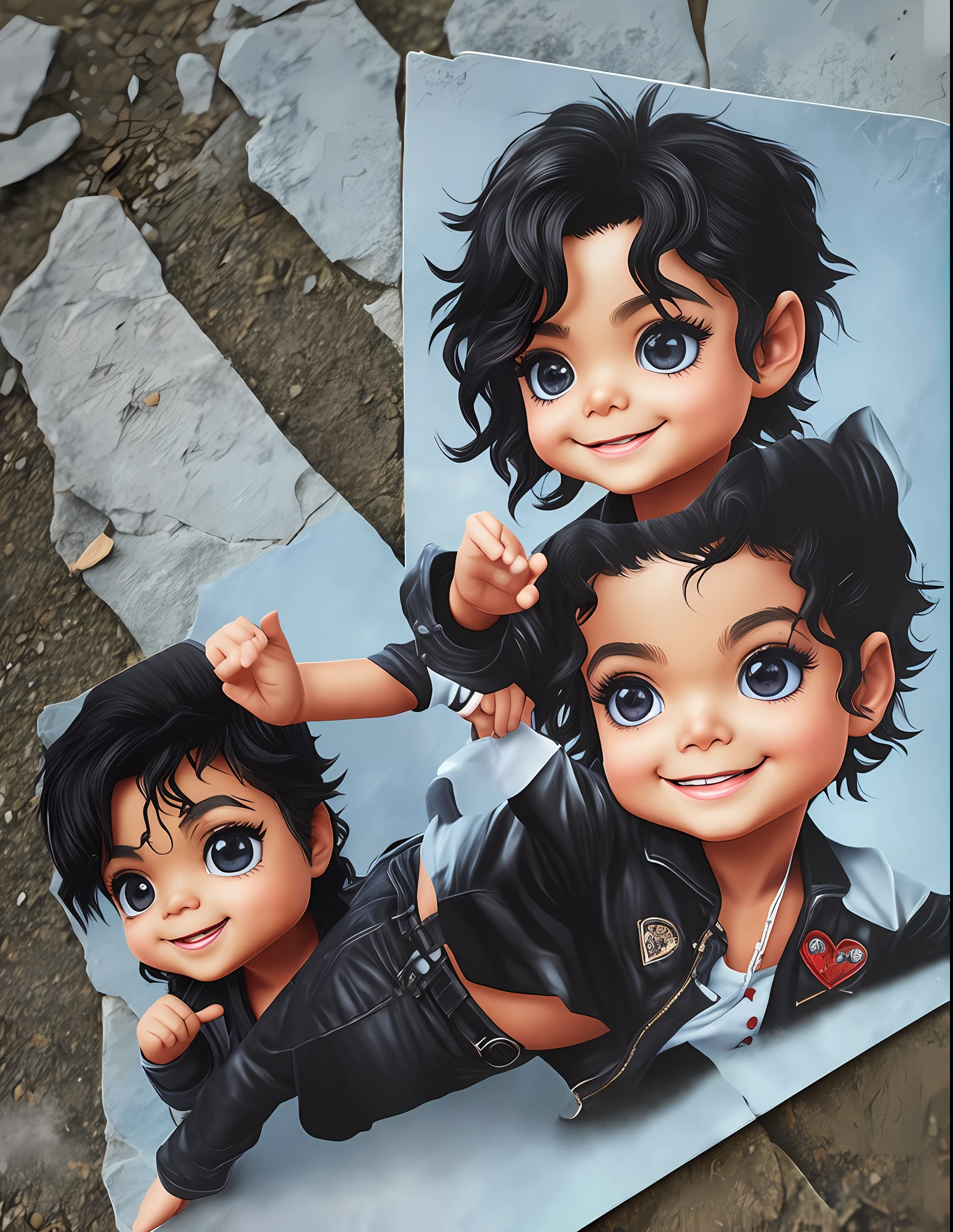 /Imagine baby Michael jackson holding a sign, Disney-style, chibi. whole body. cute. smiling. unreal. engine. detailed, ultra high definition. 8k. --q 1
