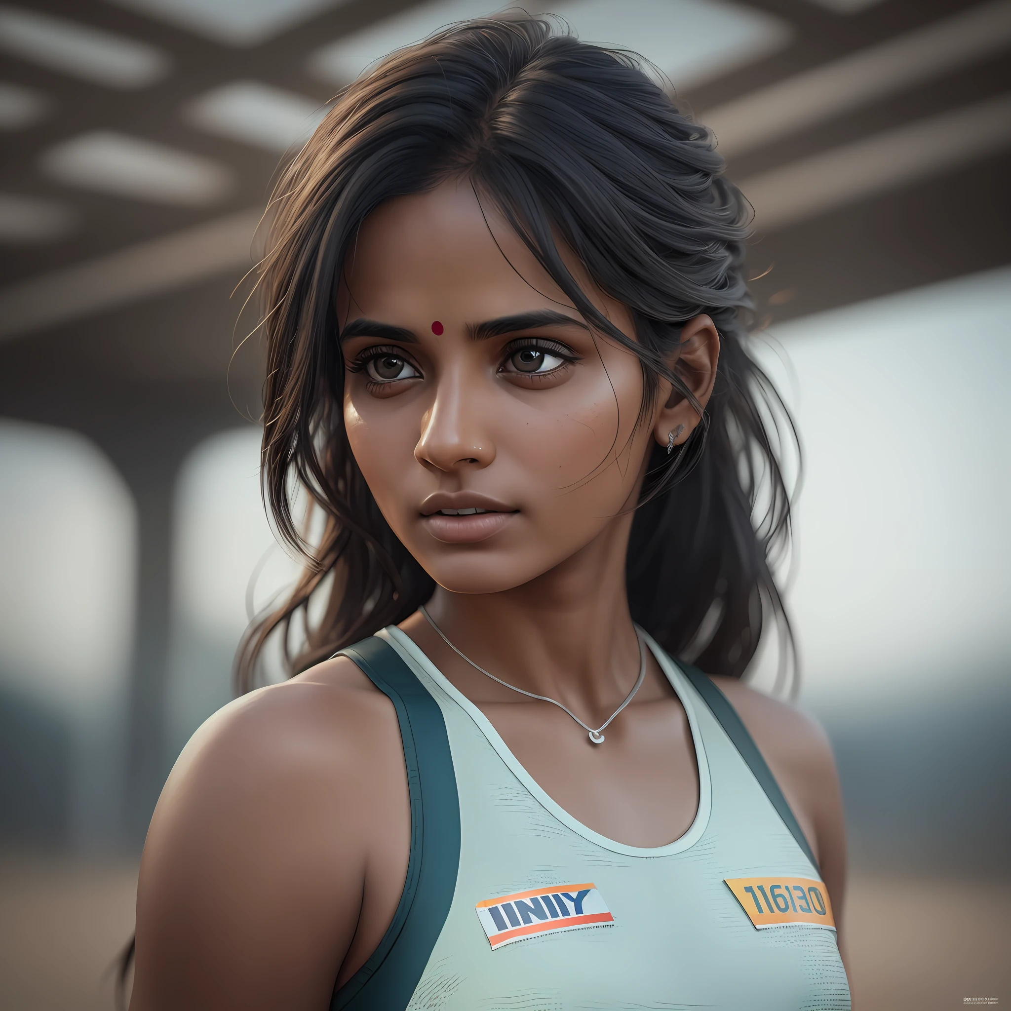 beautiful mature Indian college girl, in track outfit, outside on track field, ((slim, petite)), photorealistic, photo, masterpiece, realistic, realism, photorealism, high contrast, photorealistic digital art trending on Artstation 8k HD high definition detailed realistic, detailed, skin texture, hyper detailed, realistic skin texture, armature, best quality, ultra high res, (photorealistic:1.4),, high resolution, detailed, raw photo, sharp re, by lee jeffries nikon d850 film stock photograph 4 kodak portra 400 camera f1.6 lens rich colors hyper realistic lifelike texture dramatic lighting unrealengine trending on artstation cinestill 800, --auto --s2