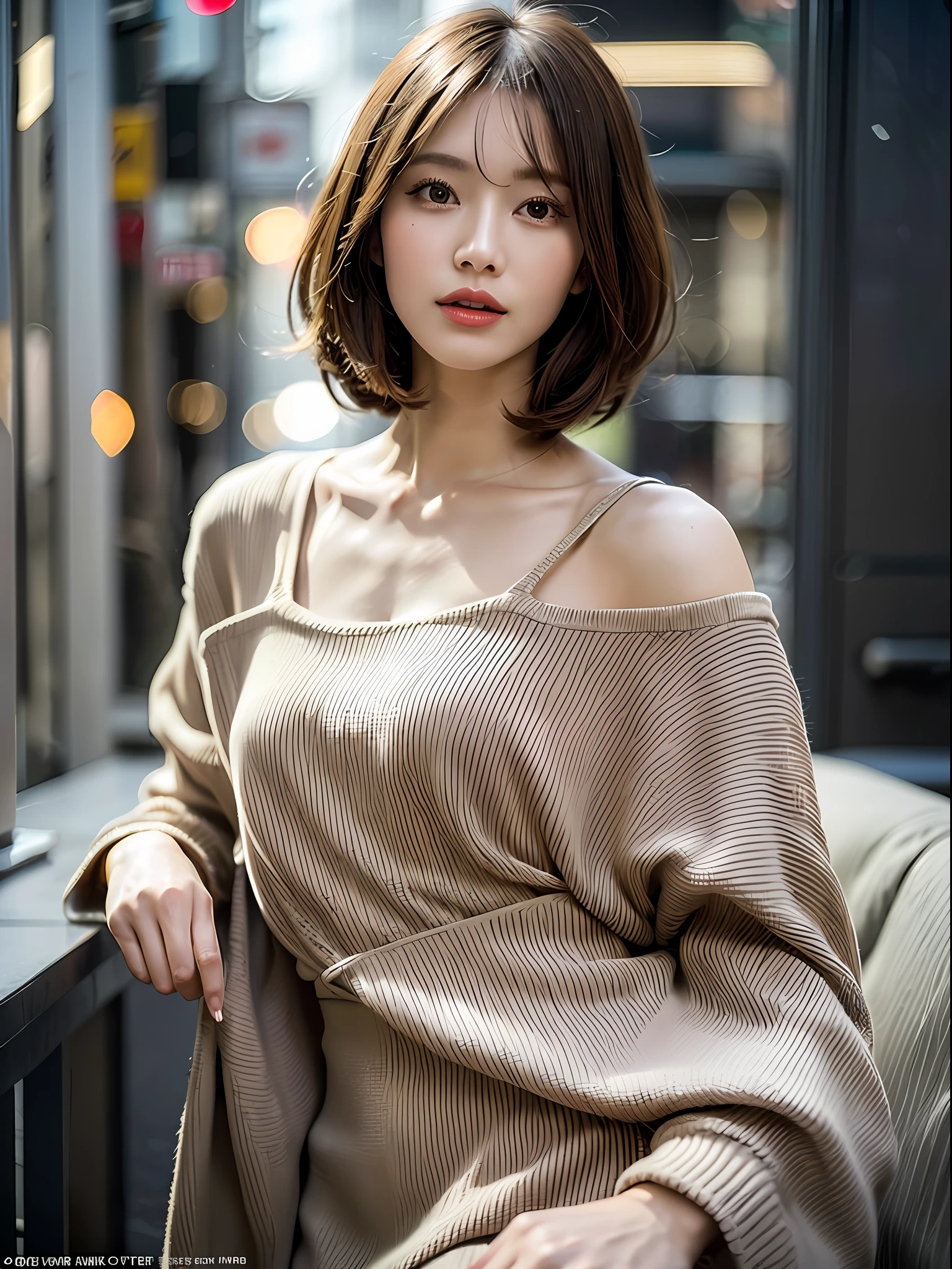 In this project, we envision shooting in the light from morning to noon in a studio inspired by the cityscape of New York. Create highly elaborate CG Unity 8K wallpapers modeled after a beautiful-looking 30-something actress with a realistic, lifelike and ultra-detailed finish with a hairstyle and fashion style that matches the trends of 2023. The model is slender, cute, and mature. Her features are a straight bob style that matches the trends of 2023, with light brown hair and a thin, small face. Shooting takes place in the light from morning to daytime, so take advantage of the natural brightness and shading. The skin quality of the model is delicate, and you should pay attention to the fine details and softness of the hair. Studio sets should be inspired by the cityscape of New York City and reflect urban elements. Camera angles should be from the waist up. The model's hair color is honey-blonde, and her skin tone is a natural beige tone. Makeup should focus on bright lips and eye-catching mascara, and have a natural and light styling. Match the trends of 2023 and choose a sleek-style dress or urban fashion item. The final image should be shot in a studio reminiscent of the New York cityscape, shot in the light from morning to day, and try to convey a light and urban atmosphere.
