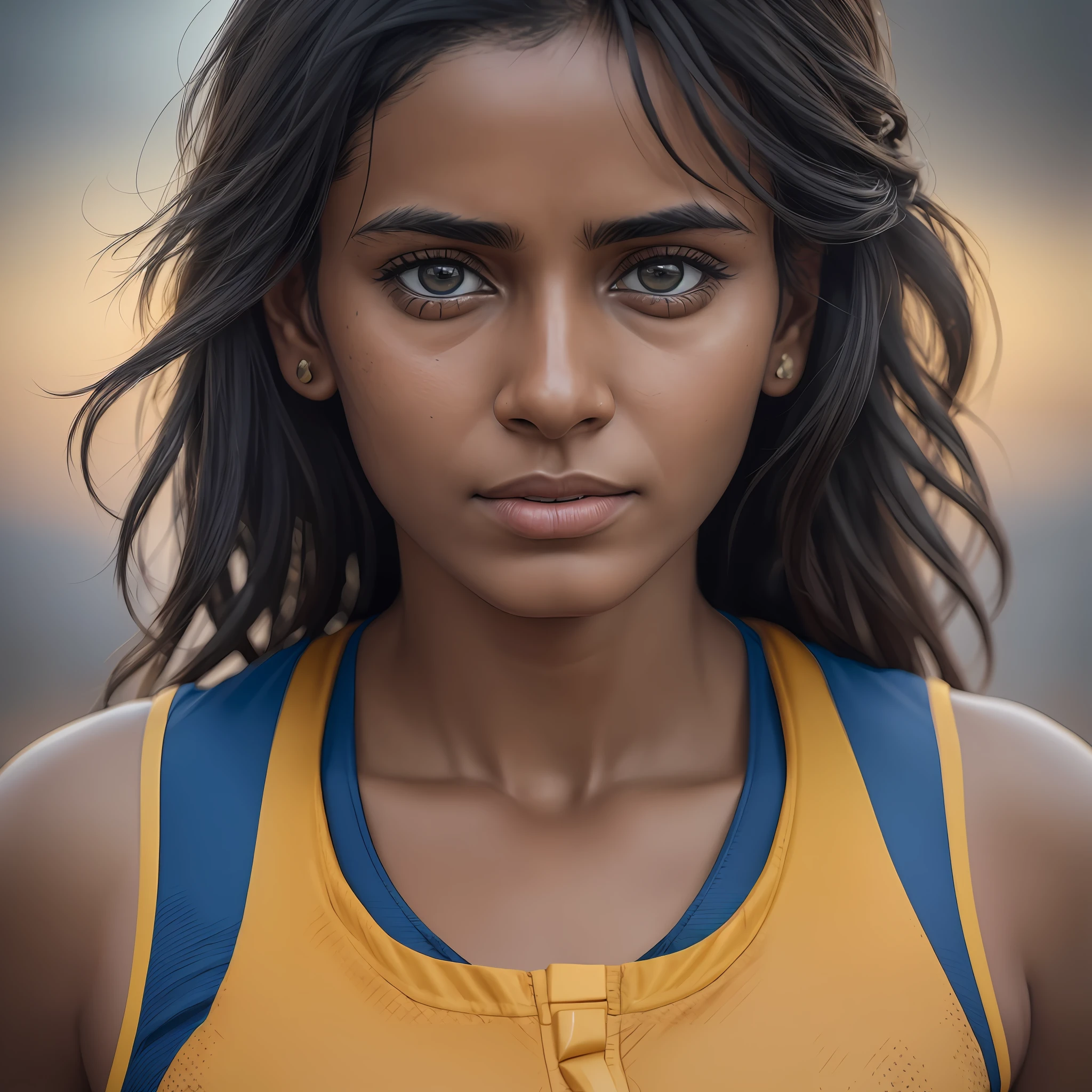 beautiful mature Indian college girl, in track outfit, outside on track field, ((slim, petite)), photorealistic, photo, masterpiece, realistic, realism, photorealism, high contrast, photorealistic digital art trending on Artstation 8k HD high definition detailed realistic, detailed, skin texture, hyper detailed, realistic skin texture, armature, best quality, ultra high res, (photorealistic:1.4),, high resolution, detailed, raw photo, sharp re, by lee jeffries nikon d850 film stock photograph 4 kodak portra 400 camera f1.6 lens rich colors hyper realistic lifelike texture dramatic lighting unrealengine trending on artstation cinestill 800, --auto --s2