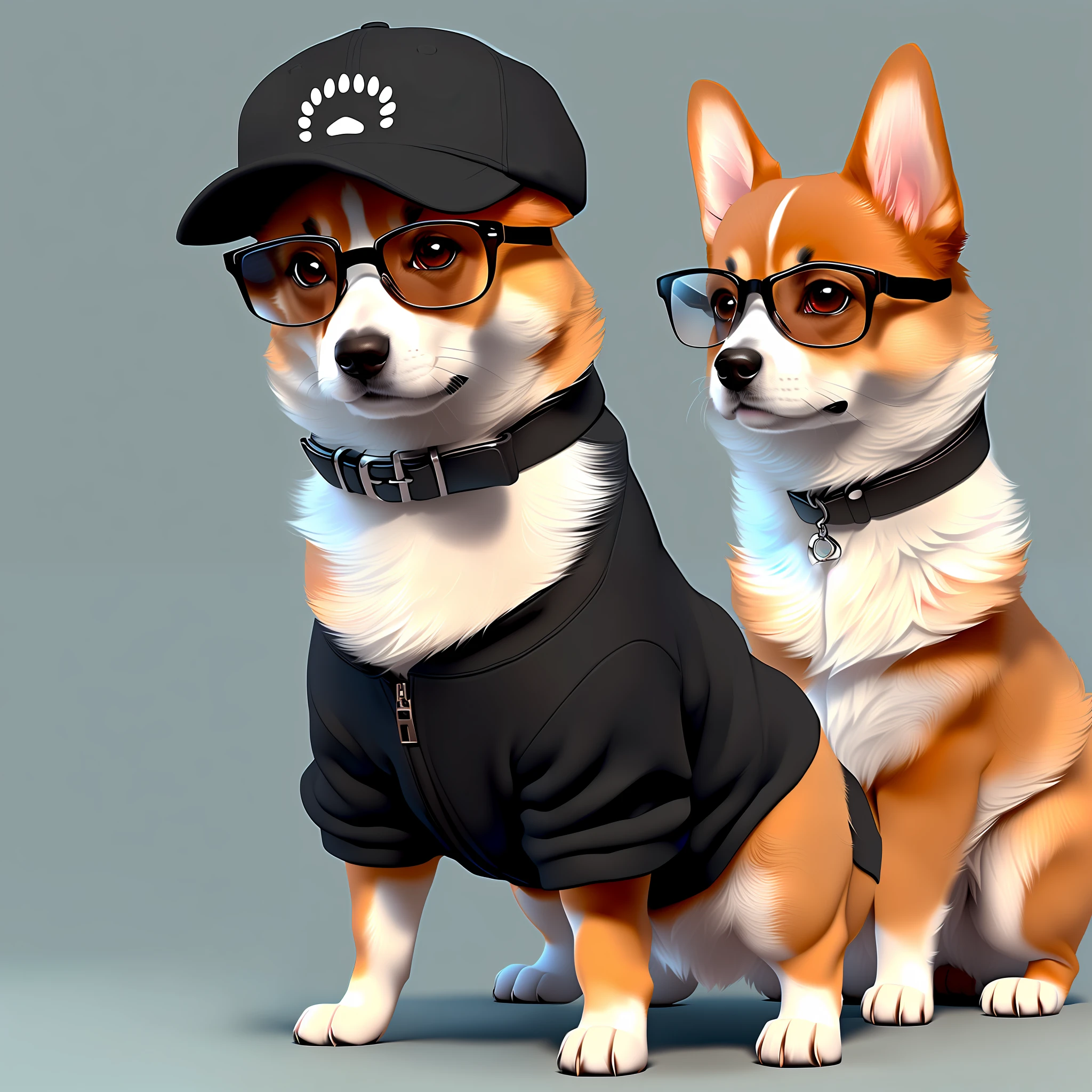 Cartoon dog wearing a black cap for back and stylish glasses sitting on the floor, adorable digital painting, cute detailed digital art, cute digital art, anthropomorphic shiba inu, fursona art, commission for high res, beautiful detailed art, beautiful art, highly detailed digital painting, wojtek fus, render dog, cute corgi, isometric 3d costume cute dog