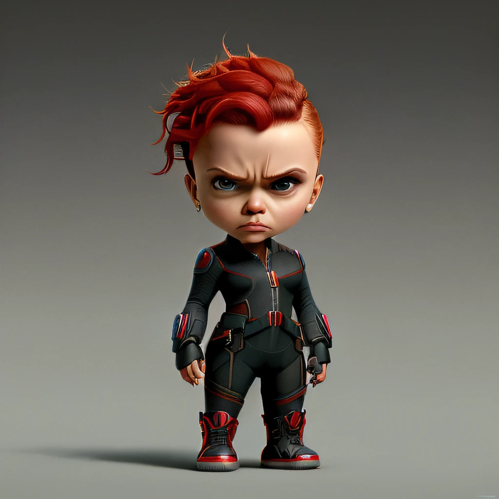 cbzbb , ((Scarlett Johansson black widow)) ,charachter ,cute, little, beautiful, devian art, trending artstation, digital art, detailed, cute, realistic, humanoide, character, tiny,cinematic sho ,cinematic lights,((Scarlett Johansson black widow)), (black widow Scarlett Johansson from avengers )