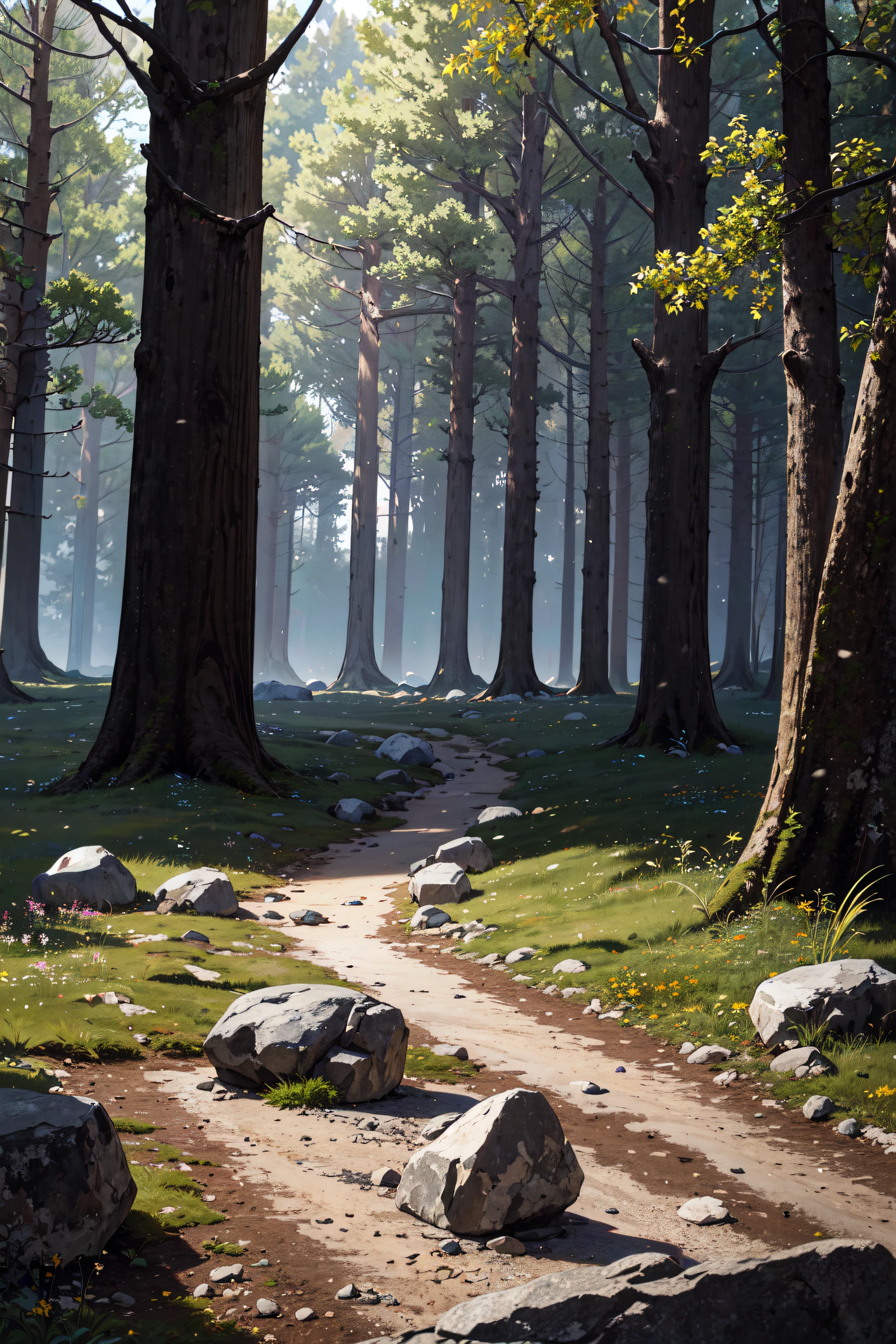 (Masterpiece, Best Quality, High Quality, Highres:1.4), Detailed, Extremely Detailed, Ambient Soft Lighting, 4K,
Outdoors, (Nature, Oak Forest:1.2), (Rocks:1.2), Mountais, Flowers, Plants,