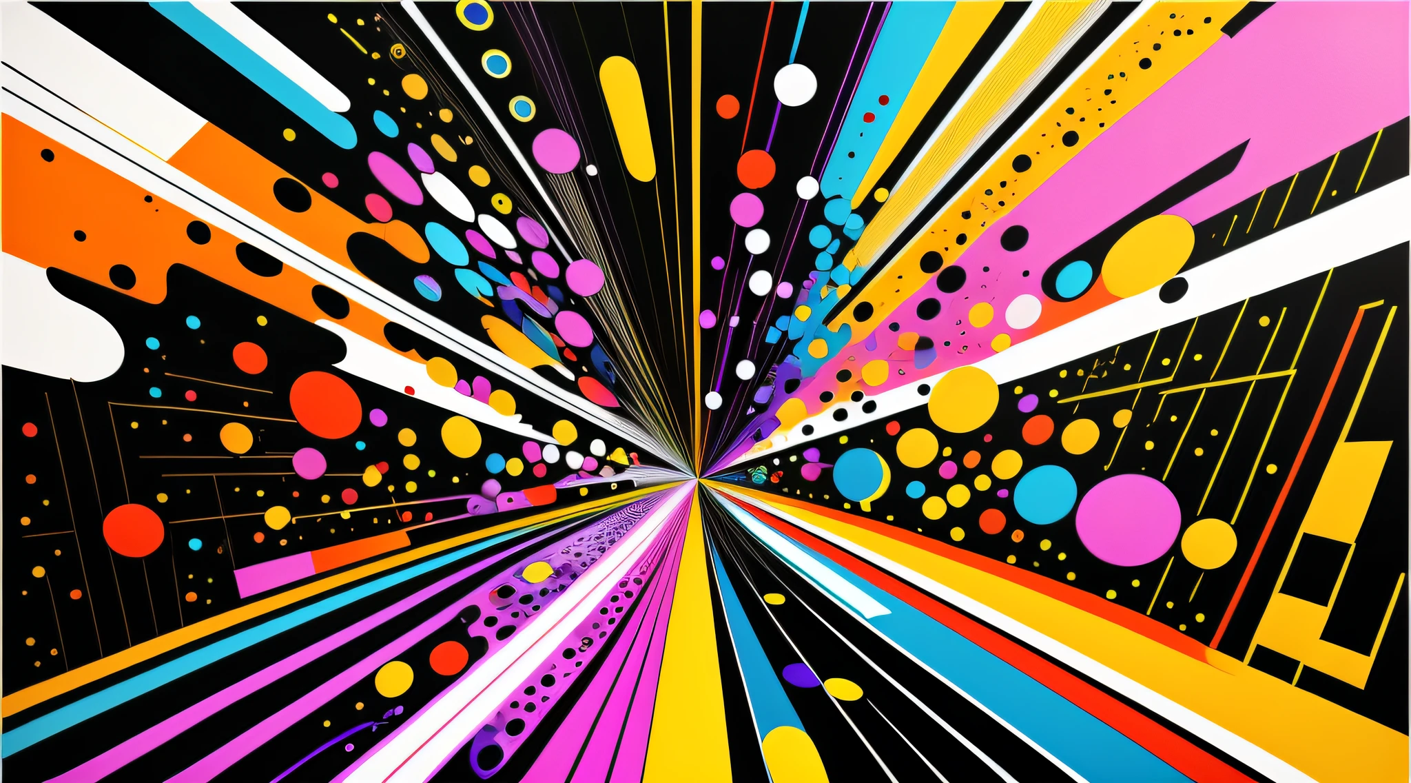 painting, abstract art, circles, lines, black screen, drawing in the center, realistic, ultra resolution, artwork, banner, cinematic lighting, romero britto
