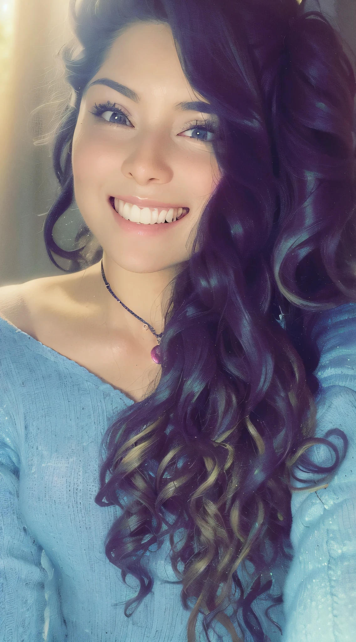 arafed woman with long platinum hair smiling and wearing a pink shirt, profile picture, beautiful and smiling, with third eye chakra, with long straight curly, long straight hair, lovely smile, marischa becker, straight long hair, by Nándor Katona, kaitlyn michelle siragusa, long curly hair messy, curly brown hair