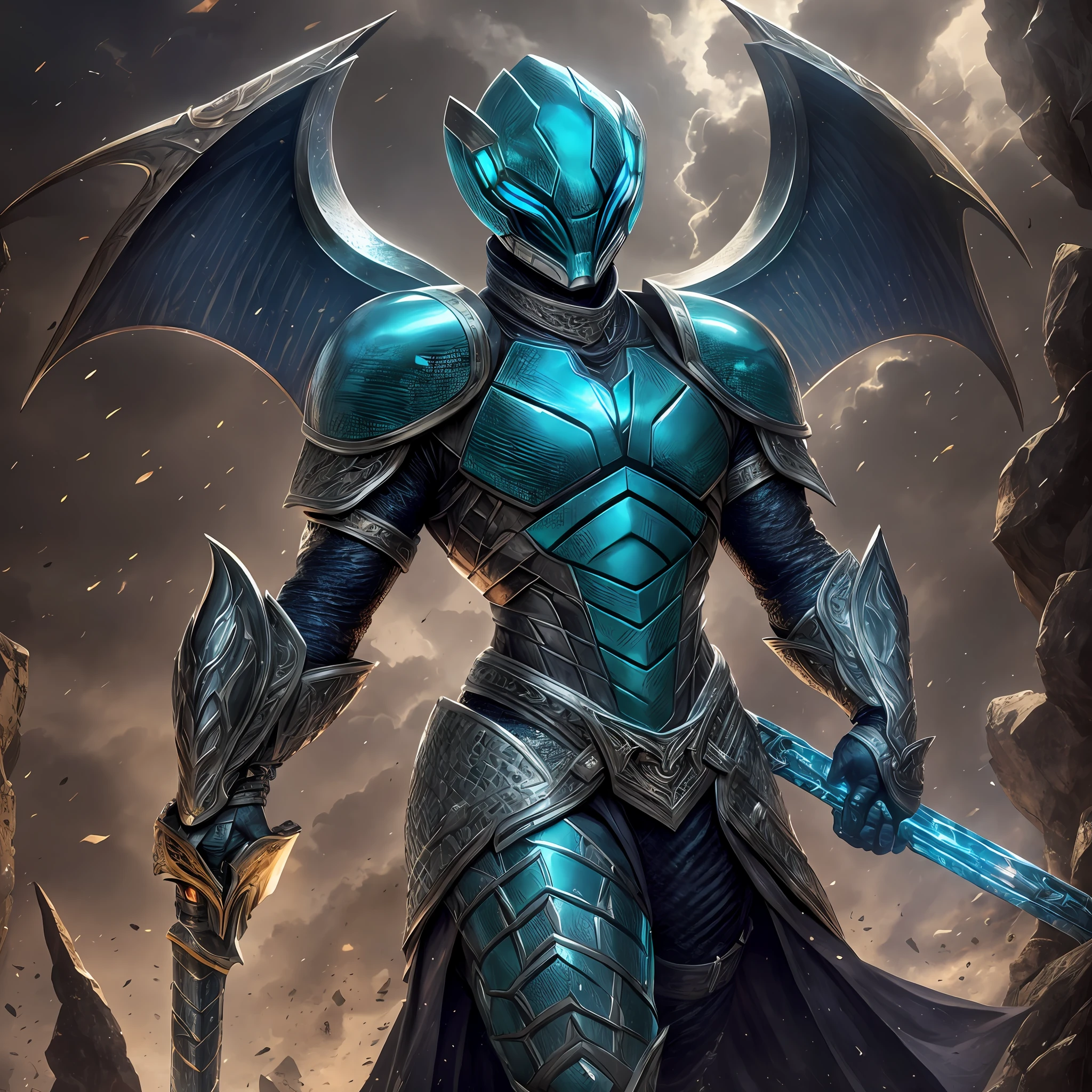 Humanoid viper covered in imposing armor, holding a powerful weapon, in a medieval setting with dramatic lighting and high saturation. --auto --s2