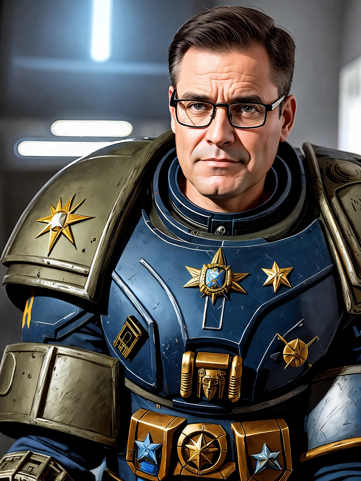 50 year old space marine with glasses