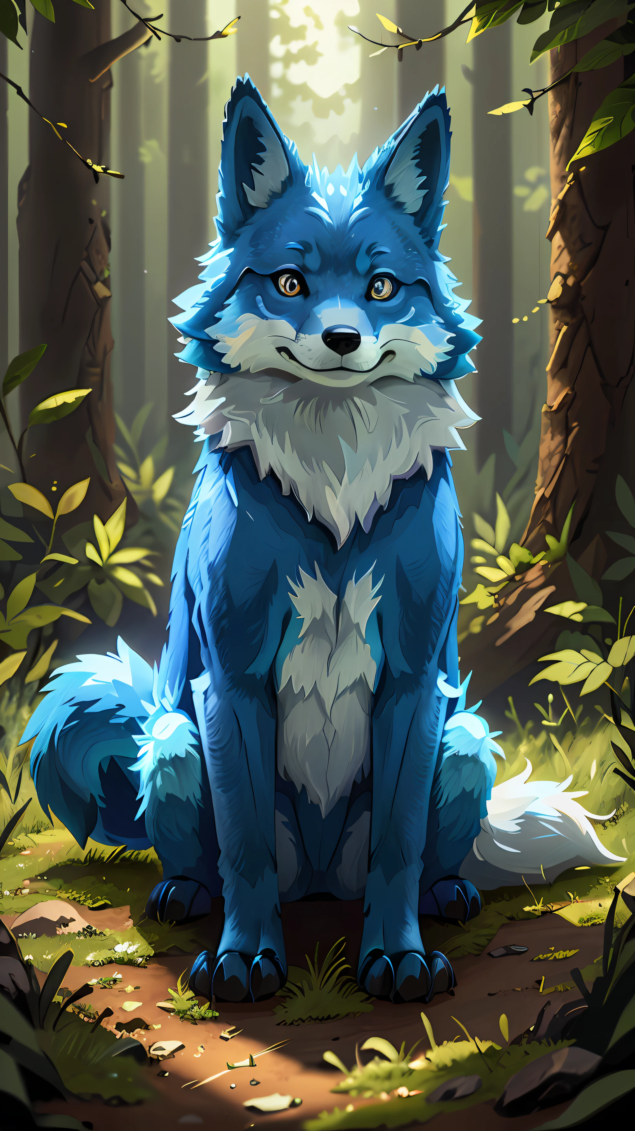 Bright blue fox((top quality HDR, 8K, high image quality)).