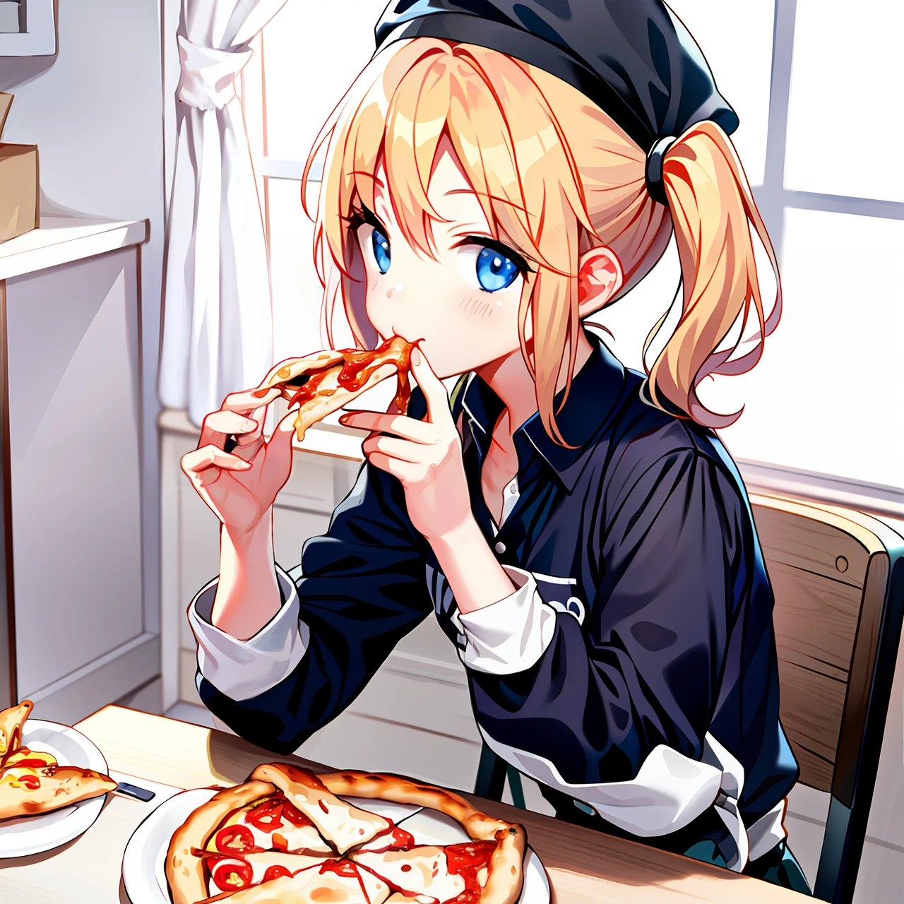 Create photo Madonna eating pizza