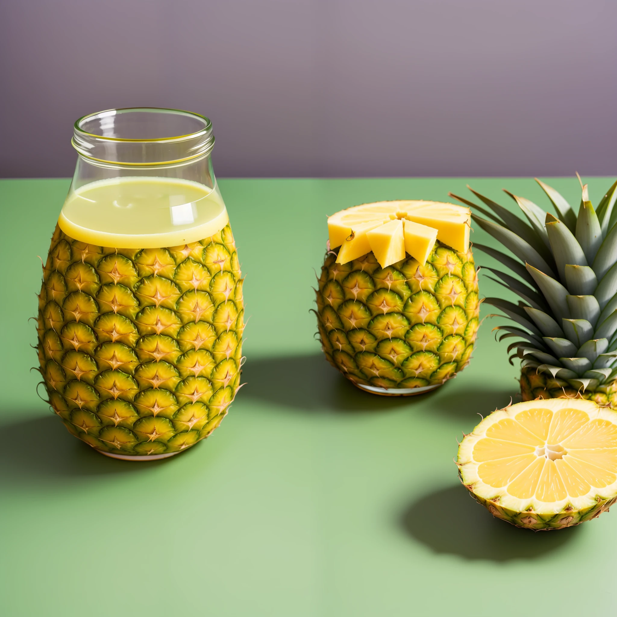 an image of a detox juice on a kitchen table with a pineapple next to it