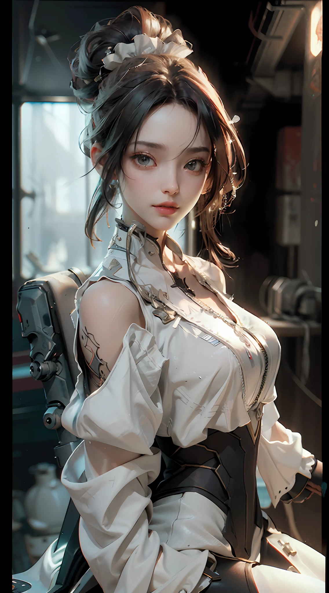 ((Best quality)), ((masterpiece)), (detailed:1.4), 3D, an image of a beautiful cyberpunk female,HDR (High Dynamic Range),Ray Tracing,NVIDIA RTX,Super-Resolution,Unreal 5,Subsurface scattering,PBR Texturing,Post-processing,Anisotropic Filtering,Depth-of-field,Maximum clarity and sharpness,Multi-layered textures,Albedo and Specular maps,Surface shading,Accurate simulation of light-material interaction,Perfect proportions,Octane Render,Two-tone lighting,Wide aperture,Low ISO,White balance,Rule of thirds,8K RAW,