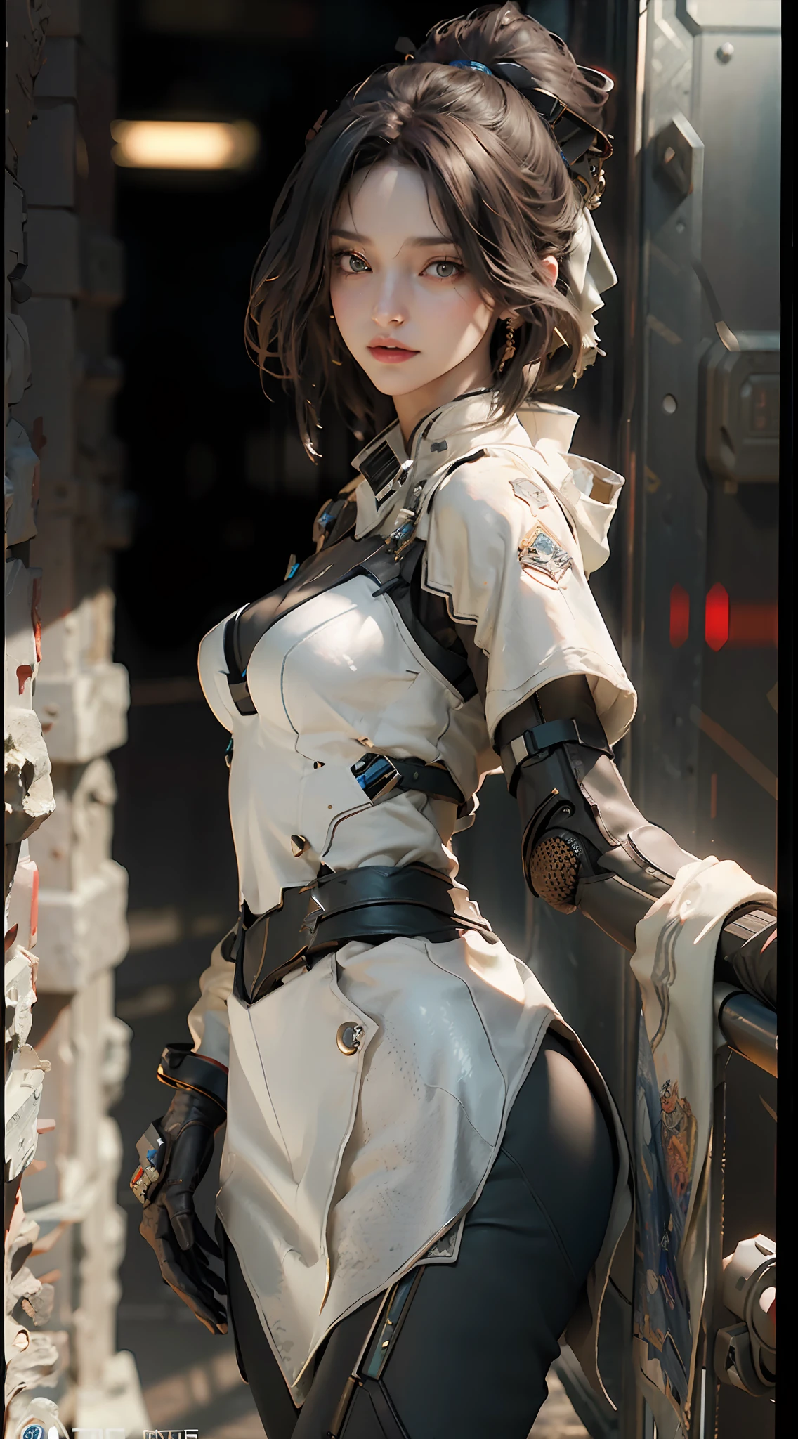 ((Best quality)), ((masterpiece)), (detailed:1.4), 3D, an image of a beautiful cyberpunk female,HDR (High Dynamic Range),Ray Tracing,NVIDIA RTX,Super-Resolution,Unreal 5,Subsurface scattering,PBR Texturing,Post-processing,Anisotropic Filtering,Depth-of-field,Maximum clarity and sharpness,Multi-layered textures,Albedo and Specular maps,Surface shading,Accurate simulation of light-material interaction,Perfect proportions,Octane Render,Two-tone lighting,Wide aperture,Low ISO,White balance,Rule of thirds,8K RAW,