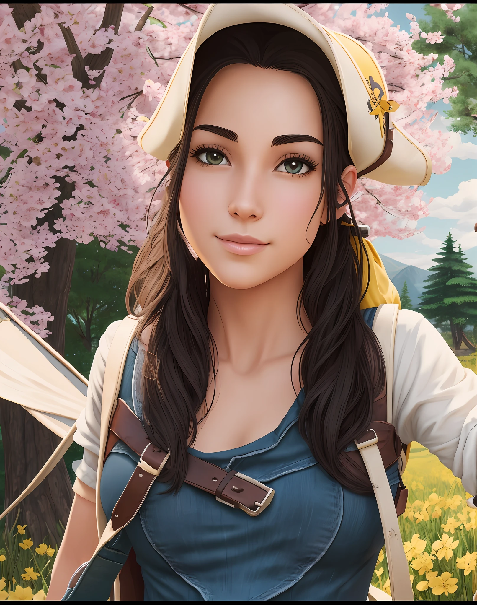Prompt: An incredibly charming sexy pirate carrying a backpack, accompanied by her adorable kitten, enjoying an adorable spring ride surrounded by gorgeous yellow flowers and natural landscapes. The illustration is in high definition in 4k resolution, with highly detailed facial features and cartoon-style visuals. --auto --s2