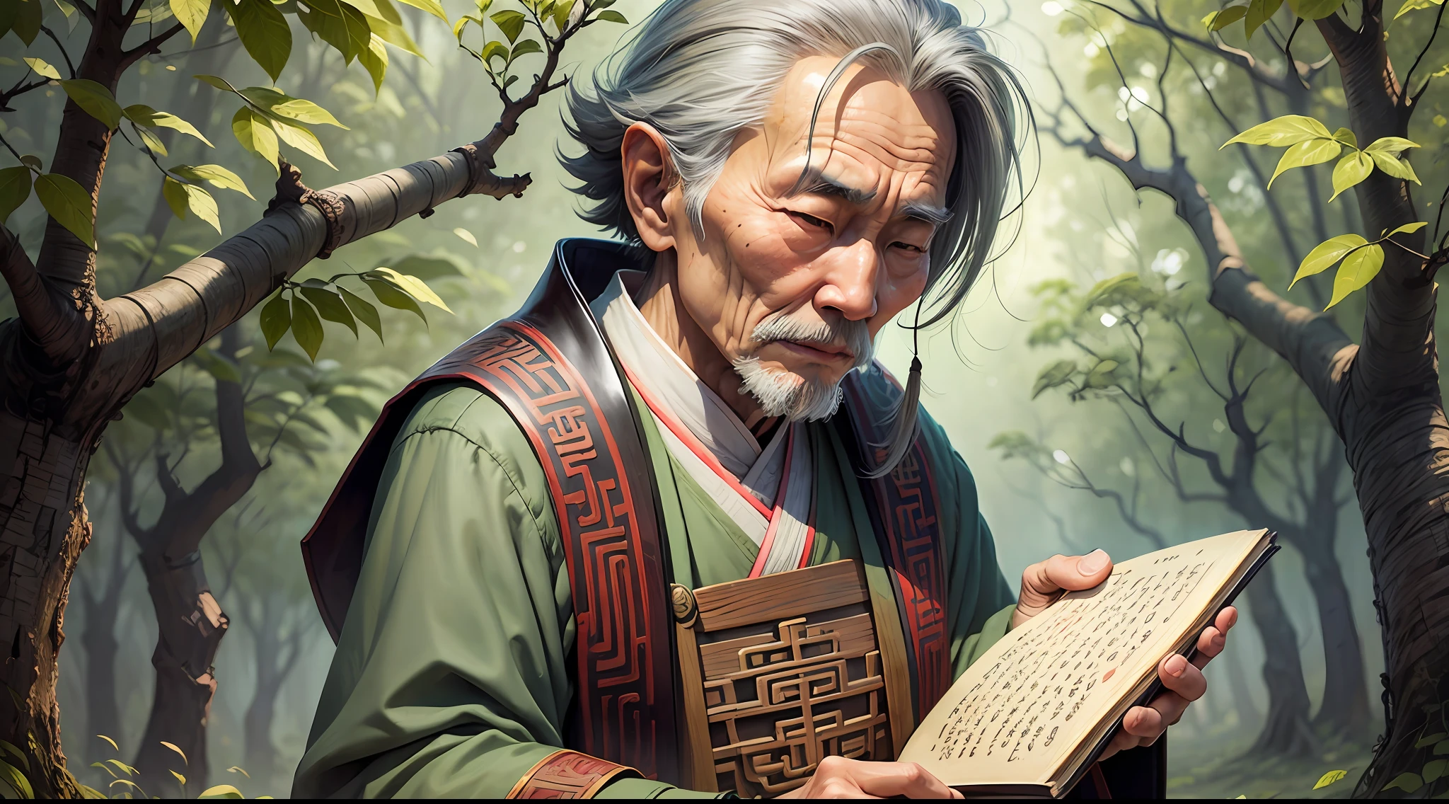 An old Chinese sage holding an ancient book --auto --s2