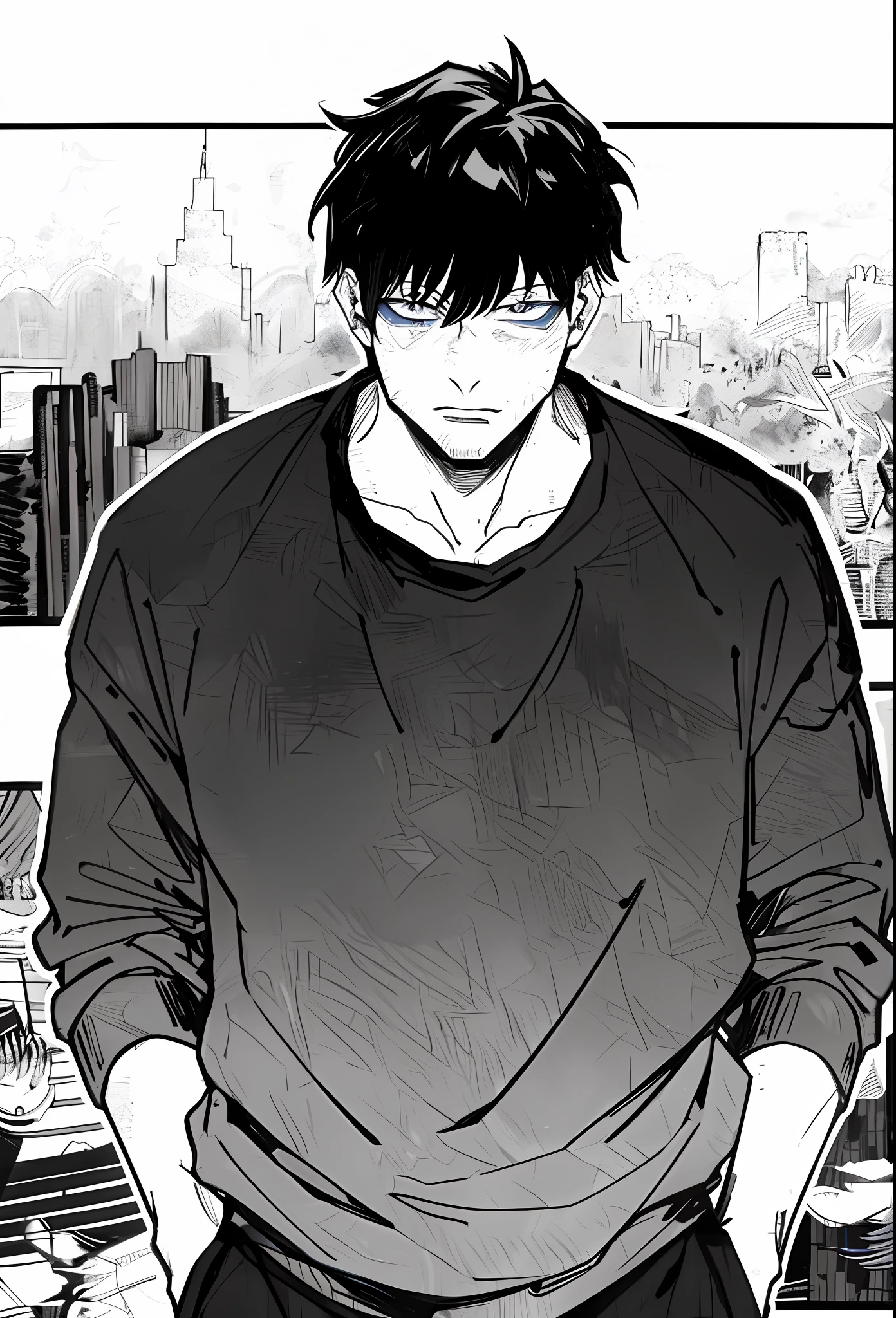 anime face with yellow eyes and black hair and a piercing, a character portrait inspired by Okumura Masanobu, tumblr, shin hanga, tall anime face with blue eyes, kentaro miura art style, kentaro miura manga art style, miura kentaro style, kentaro miura manga style, with bright yellow eyes
