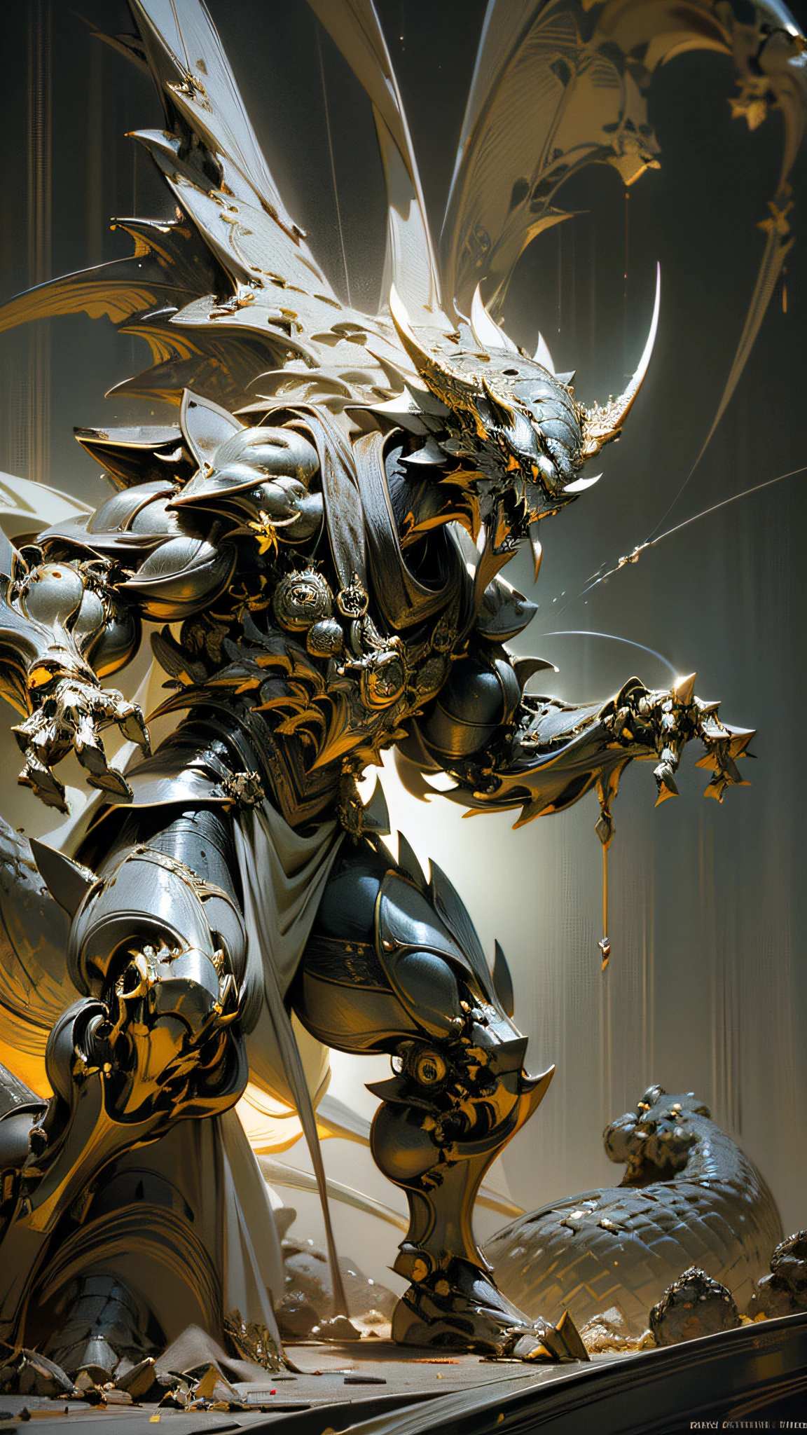 (Realistic:1.5), (Photorealistic:1.2), detailed, render, epic, biomechanical dragon, helmet, white plastic, diffuse lighting, dynamic pose, intricate, elegant, (dynamic background), highly detailed, elegant, sharp focus, photo by greg rutkowski, soft lighting, vibrant colors, IvoryGoldAI (battlefileds:1.2)