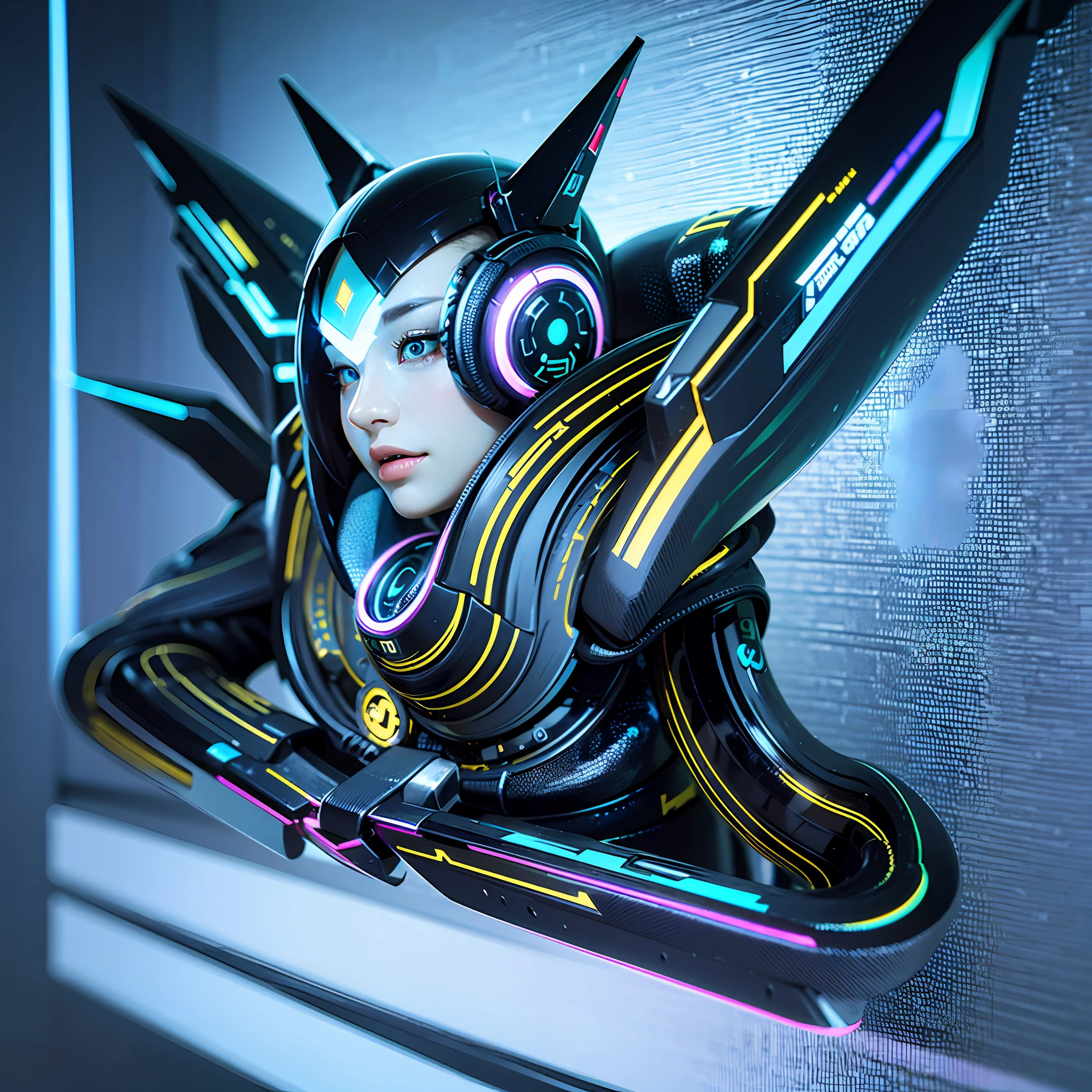 Cyberpunk Design, UI, Ultra High Definition, Top Quality, Elaborate Details, Perfect Focus, Geometric Interface