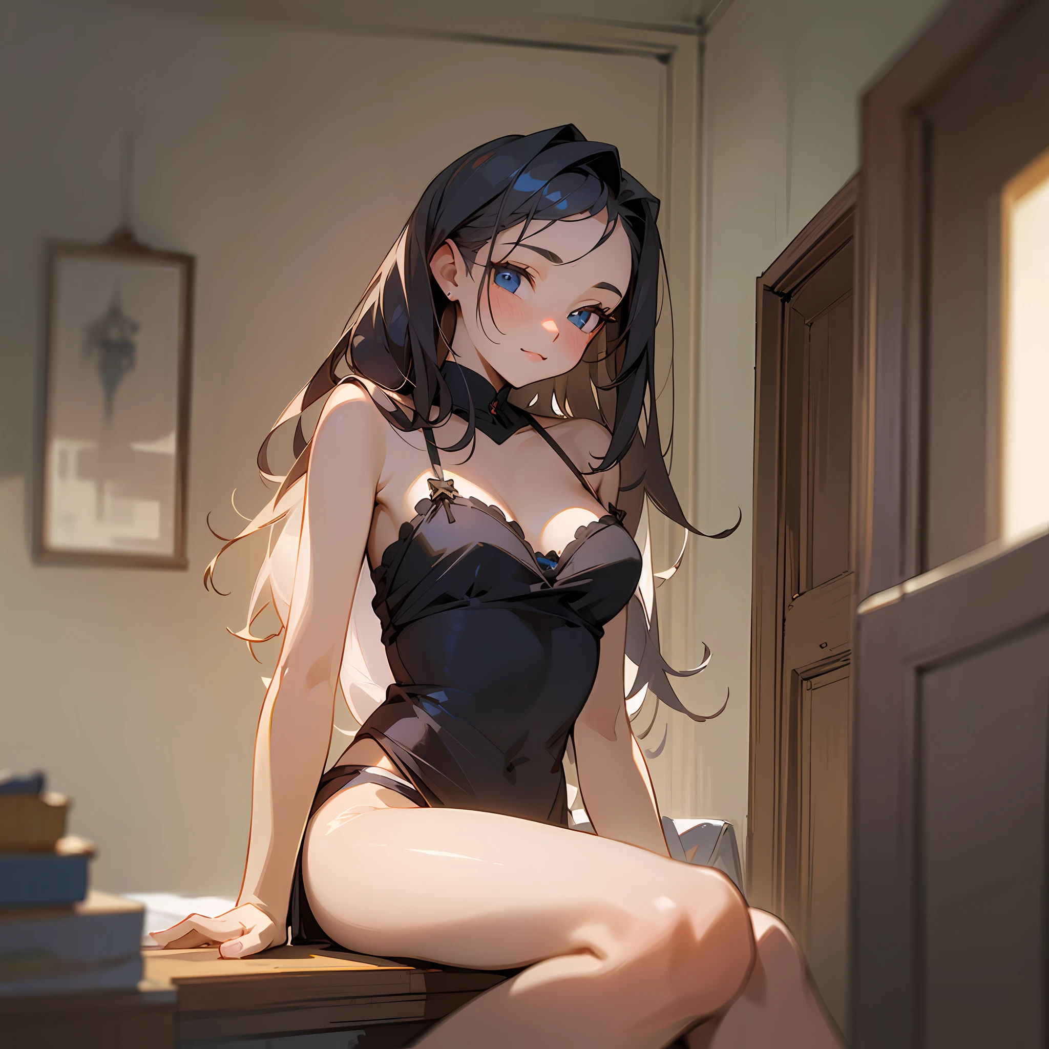 Portrait of an 18 year old cute beautiful perfect face it teen, she is happy, beautiful Russian, in cotton panties, in lock room, (dark private study, dark and moody light: 1.2)