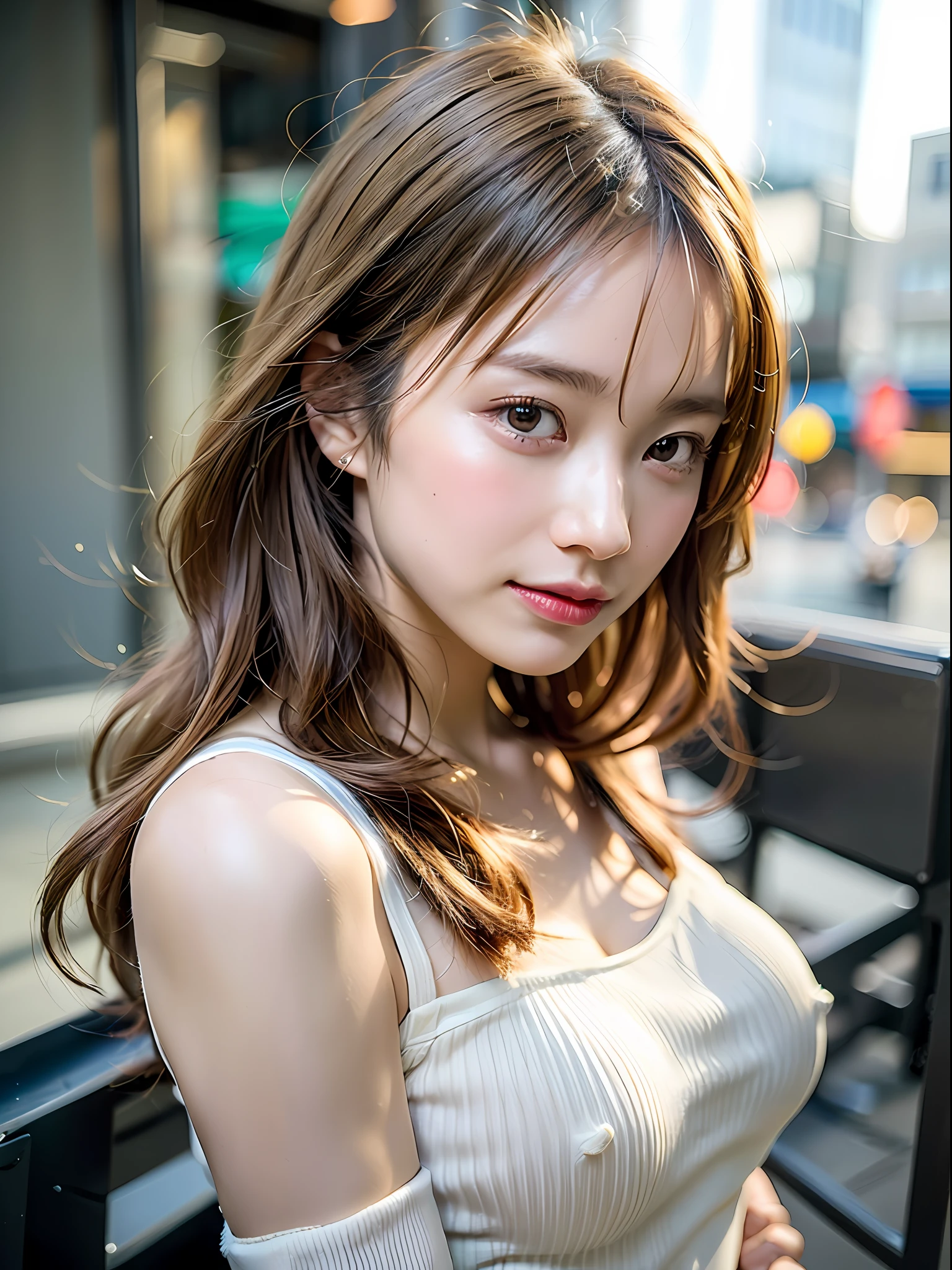 In this project, the studio is inspired by the streets of London, and is intended to be shot in bright light from summer morning to daytime. Create highly elaborate CG Unity 8K wallpapers modeled after a beautiful-looking 30-something actress with a realistic, lifelike and ultra-detailed finish with a hairstyle and fashion style that matches the trends of 2023. The model is slender, cute, and mature. Her distinctive feature is a straight bob style that matches the trends of 2023, and she has a slightly brighter and softer trendy milk tea beige hair color. Shooting takes place in bright summer light, so be sure to shoot so that you can feel the refreshing summer atmosphere. The skin quality of the model is delicate, and you should pay attention to the fine details and softness of the hair. The studio set should be inspired by the London skyline, reflecting urban elements while also creating a summer atmosphere. Camera angles should be from the waist up. The model's hair color is rather light and soft milk tea beige, and the skin tone is a natural beige tone. Makeup should focus on bright lips and eye-catching mascara, and have a natural and light styling. For fashion style, choose sophisticated outfits that match the trends of summer 2023. Imagine the brightness of summer and the cityscape of London, but use the colors to create a simple and urban style. The final image should be shot in a studio reminiscent of the London skyline in bright summer light, and try to convey a refreshing and summery atmosphere.