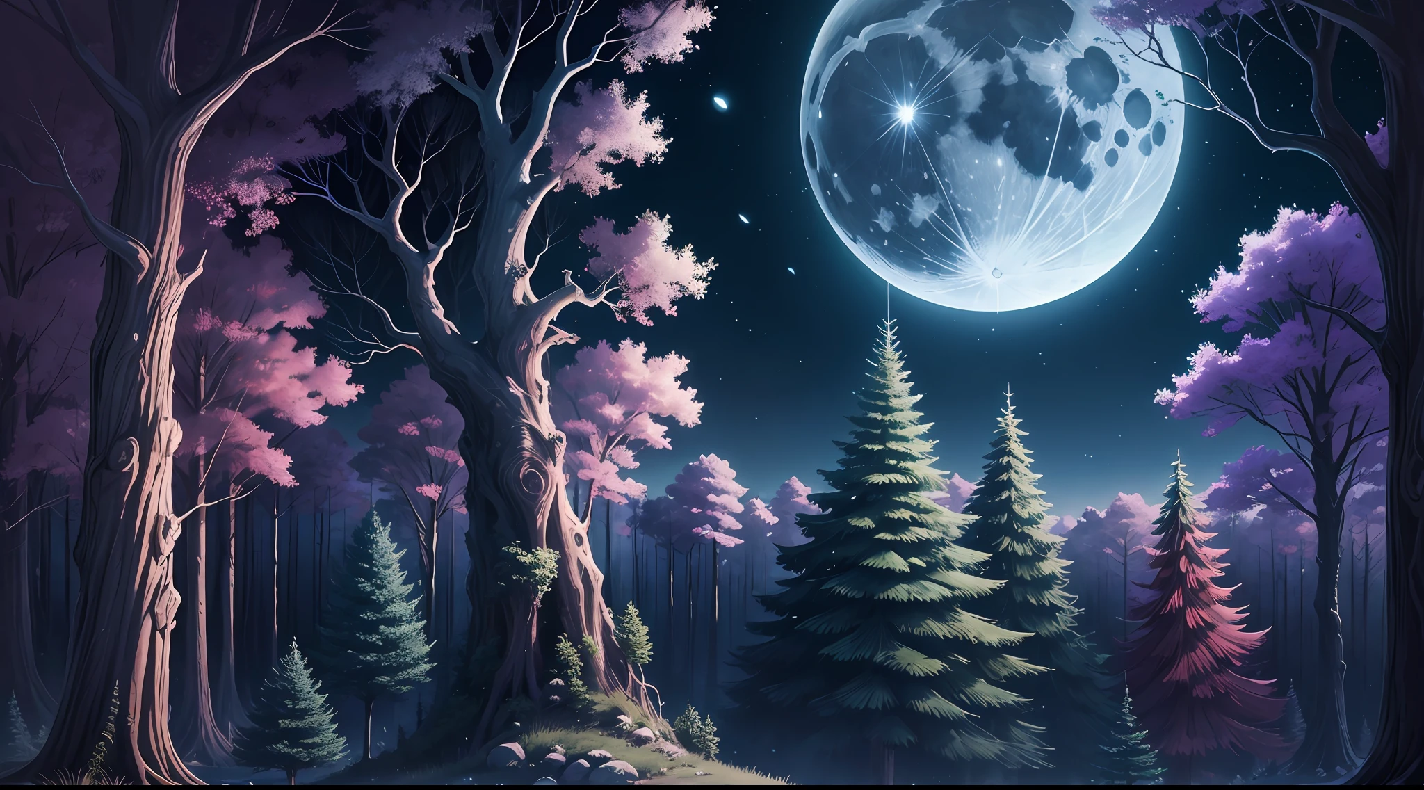 landscape, magic, trees, moon, nocturnal --auto --s2