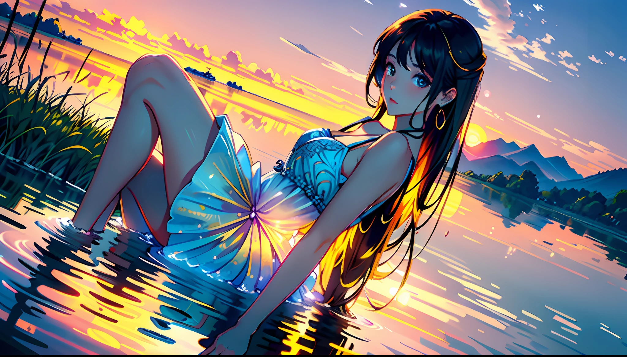 1 girl, serene expression, mesmerizing eyes, straight long hair, flowing dress, poised posture, porcelain skin, subtle blush, crystal pendant
BREAK
golden hour, (rim lighting):1.2, warm tones, sun flare, soft shadows, vibrant colors, painterly effect, dreamy atmosphere
BREAK
scenic lake, distant mountains, willow tree, calm water, reflection, sunlit clouds, peaceful ambiance, idyllic sunset, ultra detailed, official art, unity 8k wallpaper
, zentangle, mandala