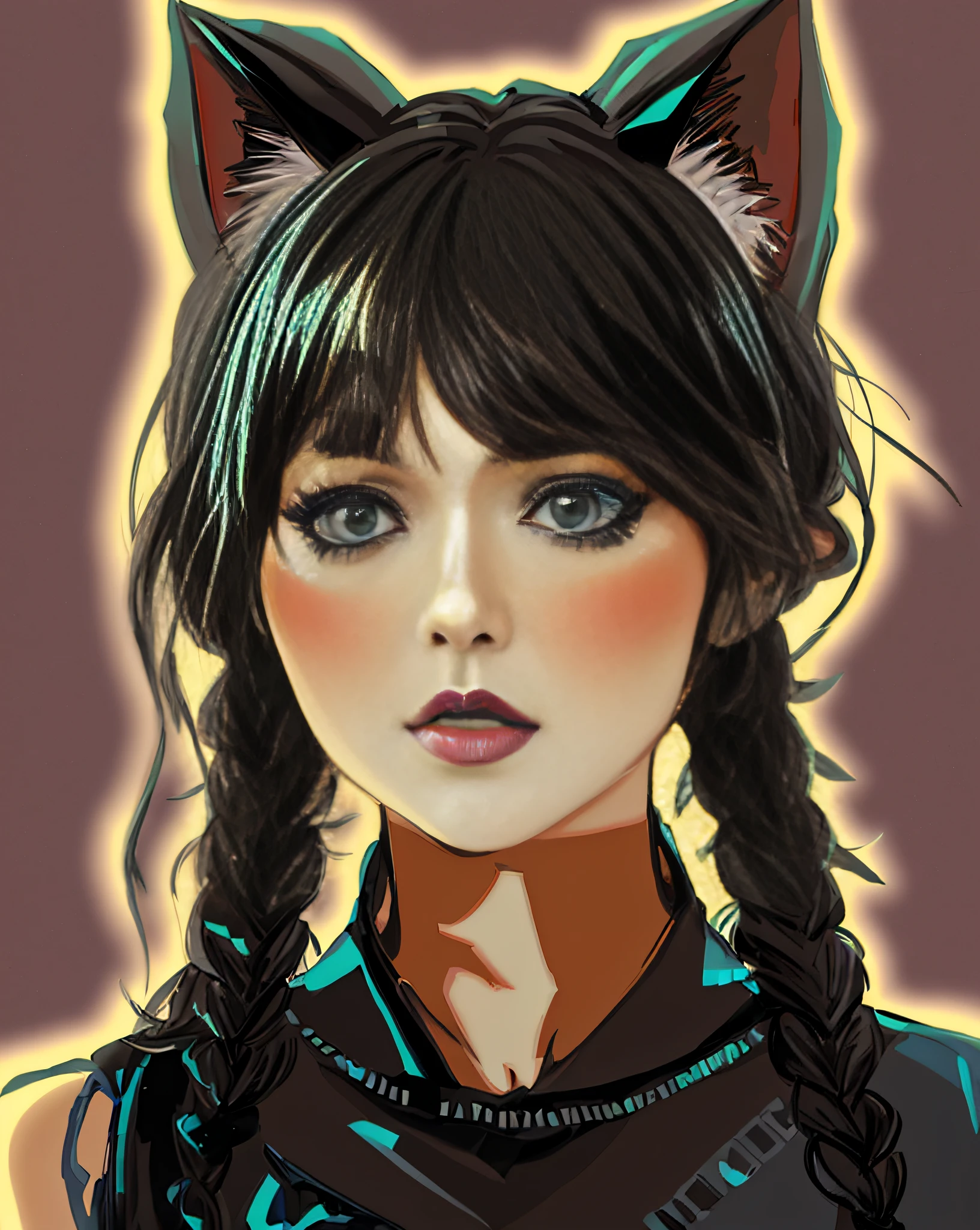 a close up of a woman with a cat ear and a black top, portrait of a goth catgirl, beautiful young catgirl, girl with cat ears, anime realism style, cat girl, anime style portrait, artwork in the style of guweiz, catgirl, digital anime illustration, in the art style of bowater, detailed portrait of anime girl