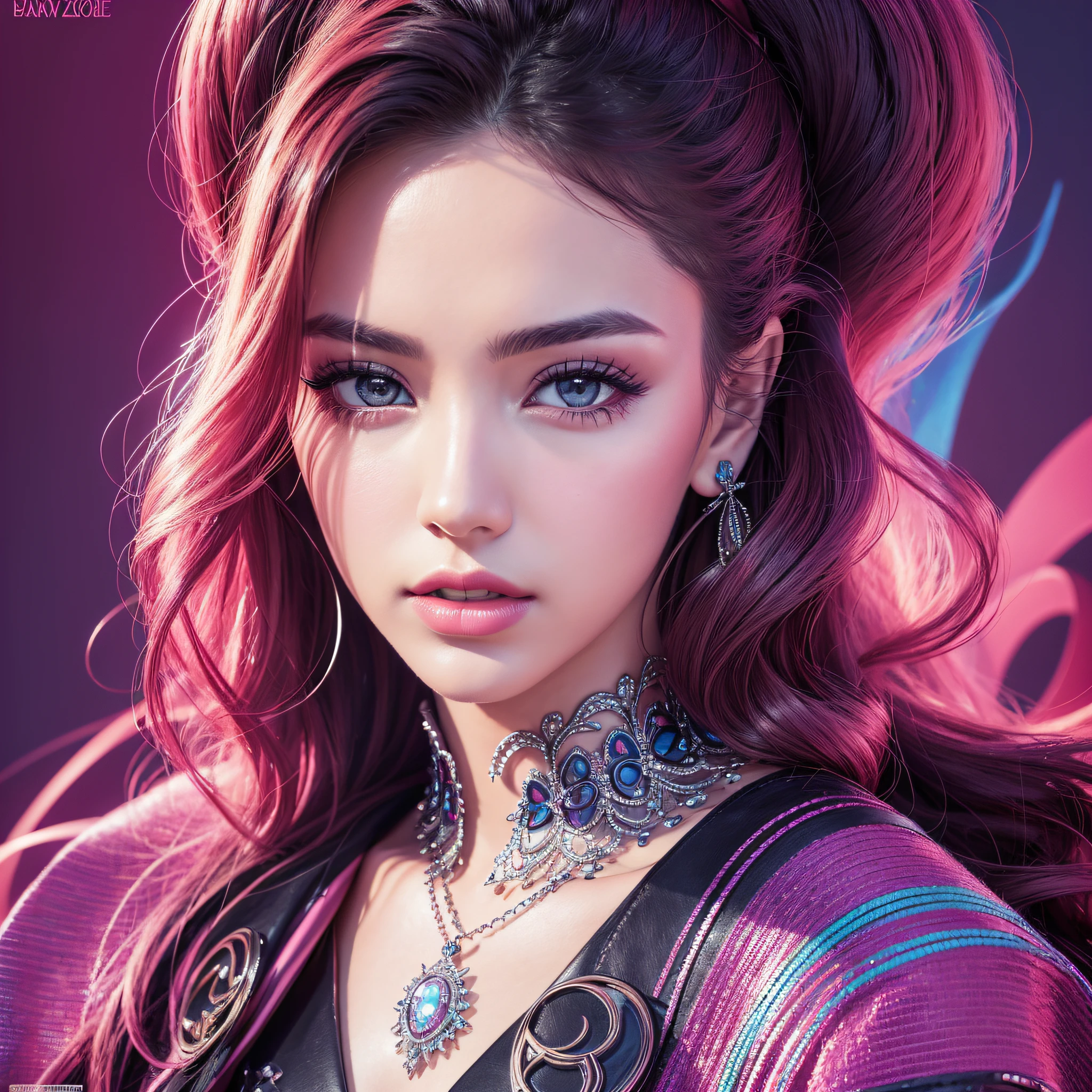 Fashion magazine cover, very beautiful woman, dark eyes, model pose, cool, 20s, bright colors, cool background, modern, very delicate and detailed, 8K, dynamic wallpaper, dynamic angle --auto --s2