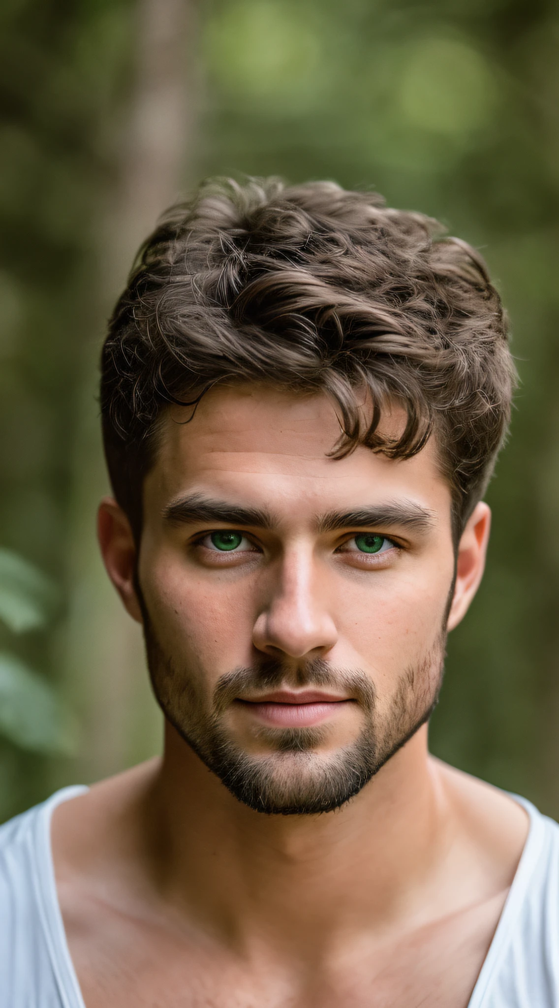 masterpiece, 25 years old strong man (night between fireflies), (high detail: 1 1), rough face, natural skin, high quality, nsfw, beautiful green eyes, (detailed face and eyes), (face: 1 2), noise, extra, real photo, psd, lamp film photography, sharp focus, contrast lighting, detailed skin, high resolution 8k, crazy detail, realistic, professional photography,  8k UHD, SLR camera, soft lighting, high quality, grain film, Fujifilm XT3