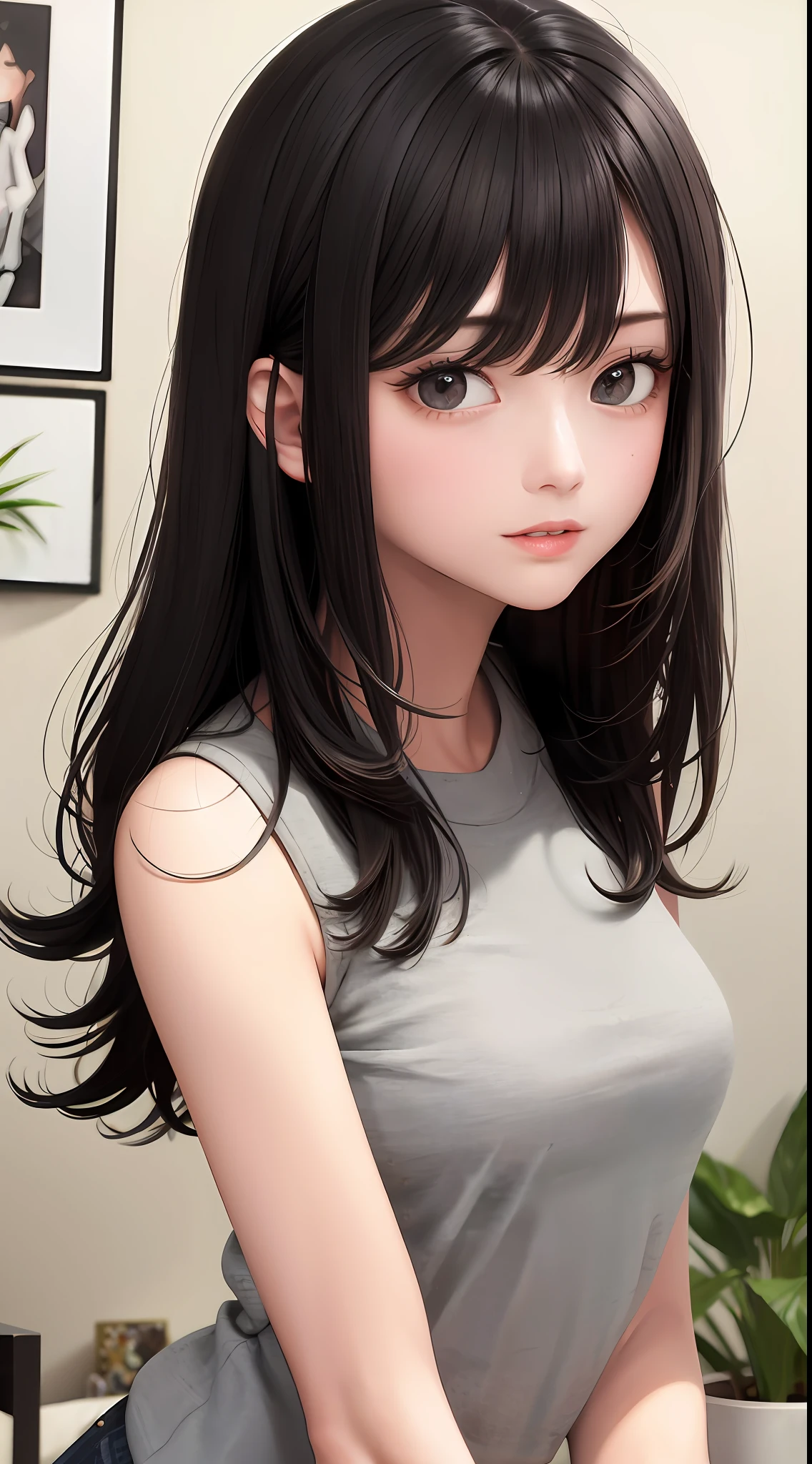 best quality, masterpiece,black hair, brown eyes, upper body