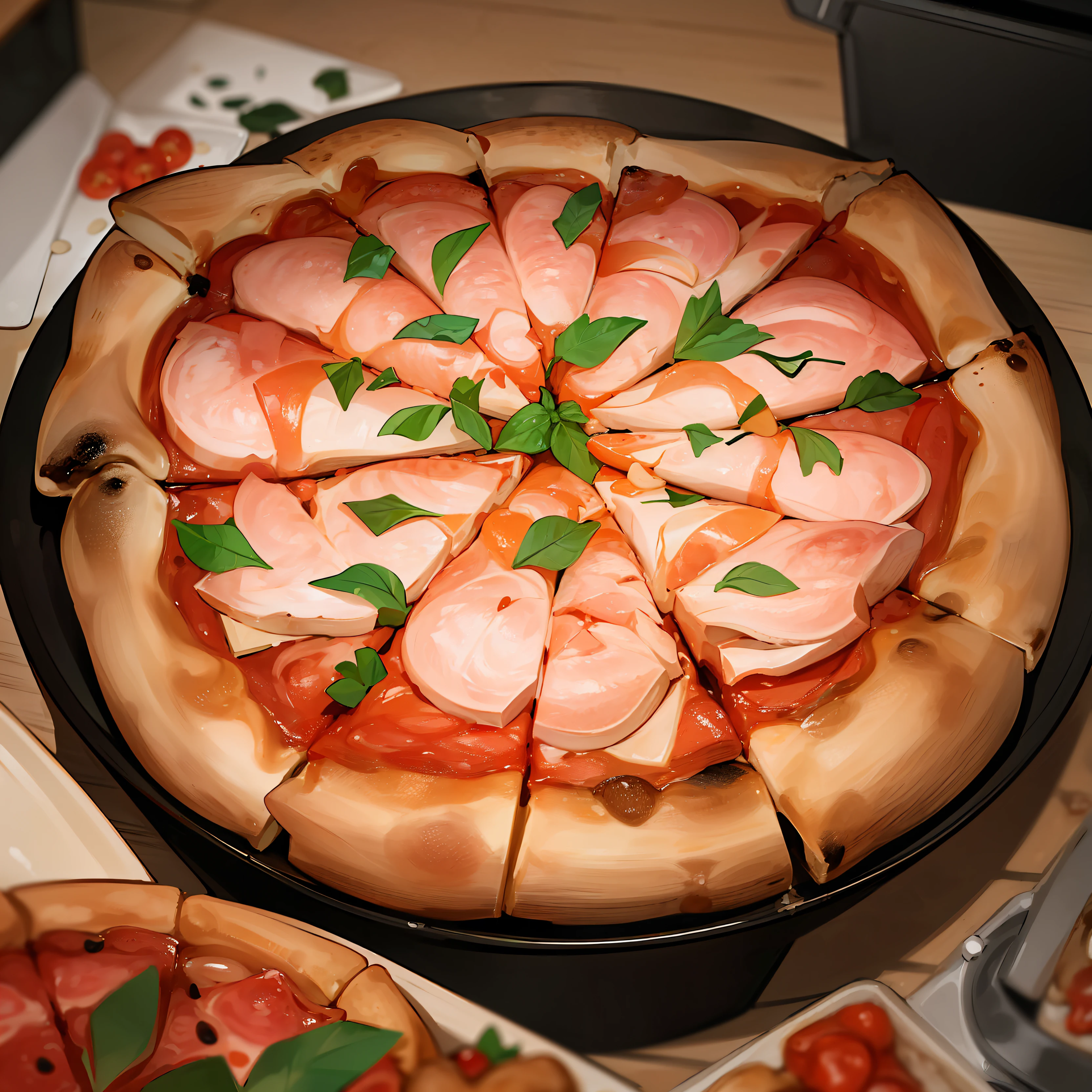 A realist 8K ultra HD pizza with raw chicken photo raw