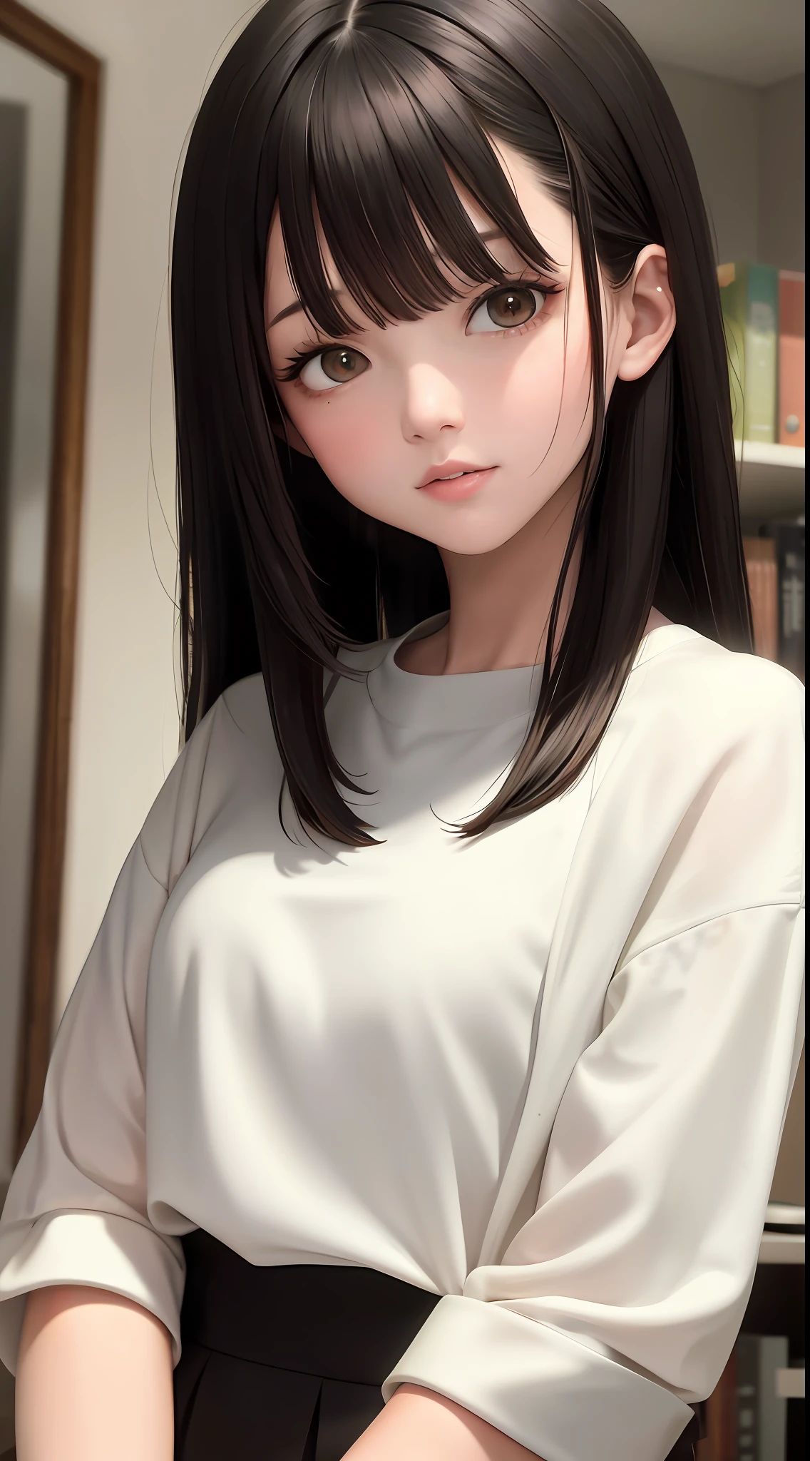 best quality, masterpiece,black hair, brown eyes, upper body