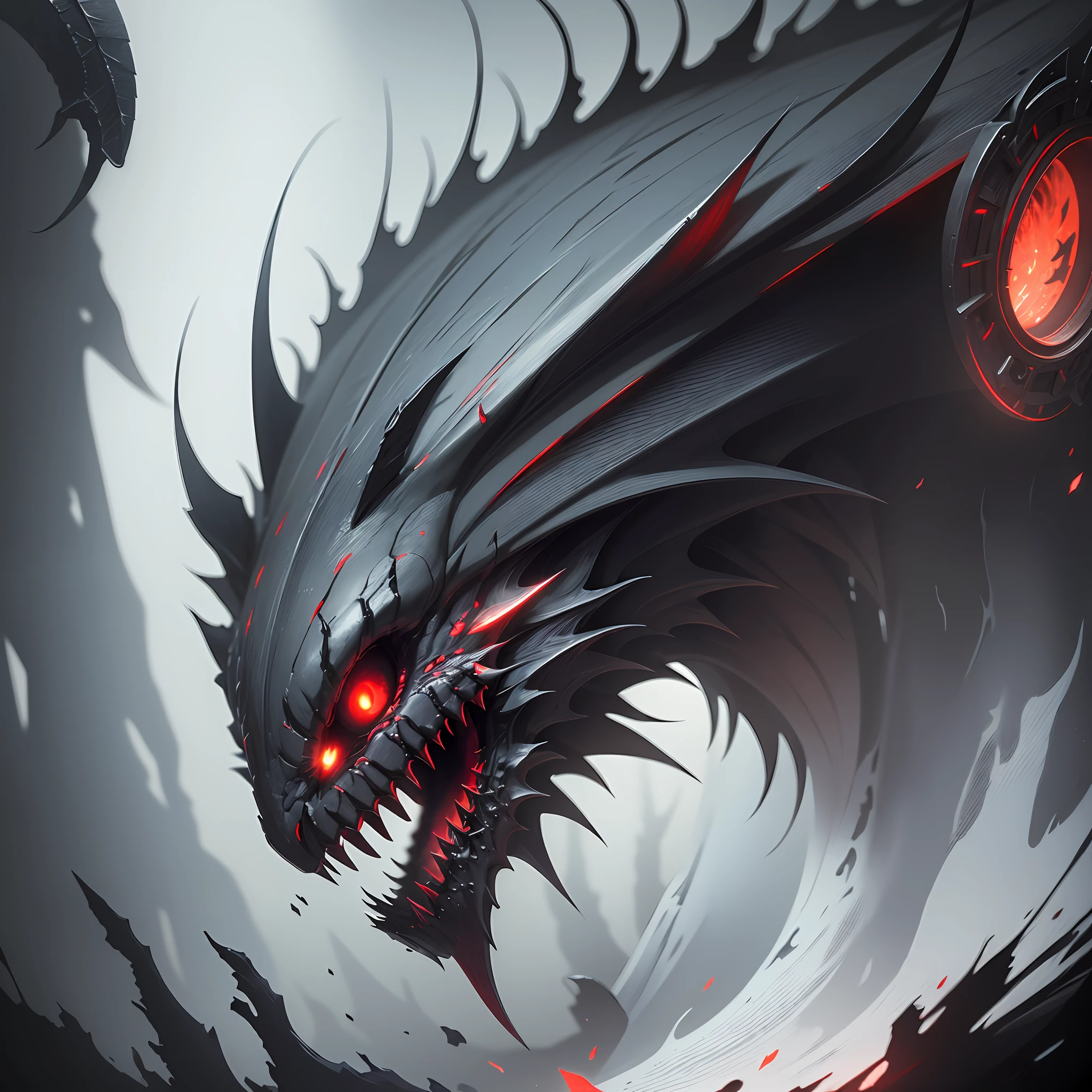 (extremely detailed CG unity 8k wallpaper,masterpiece, best quality, ultra-detailed),an extremely delicate and beautiful,(dark & gothic style),white and black,monster lurking in shadows ,red eyes,sharp teeth,uneasy and suspenseful atmosphere, Volumetric lights. --auto --s2