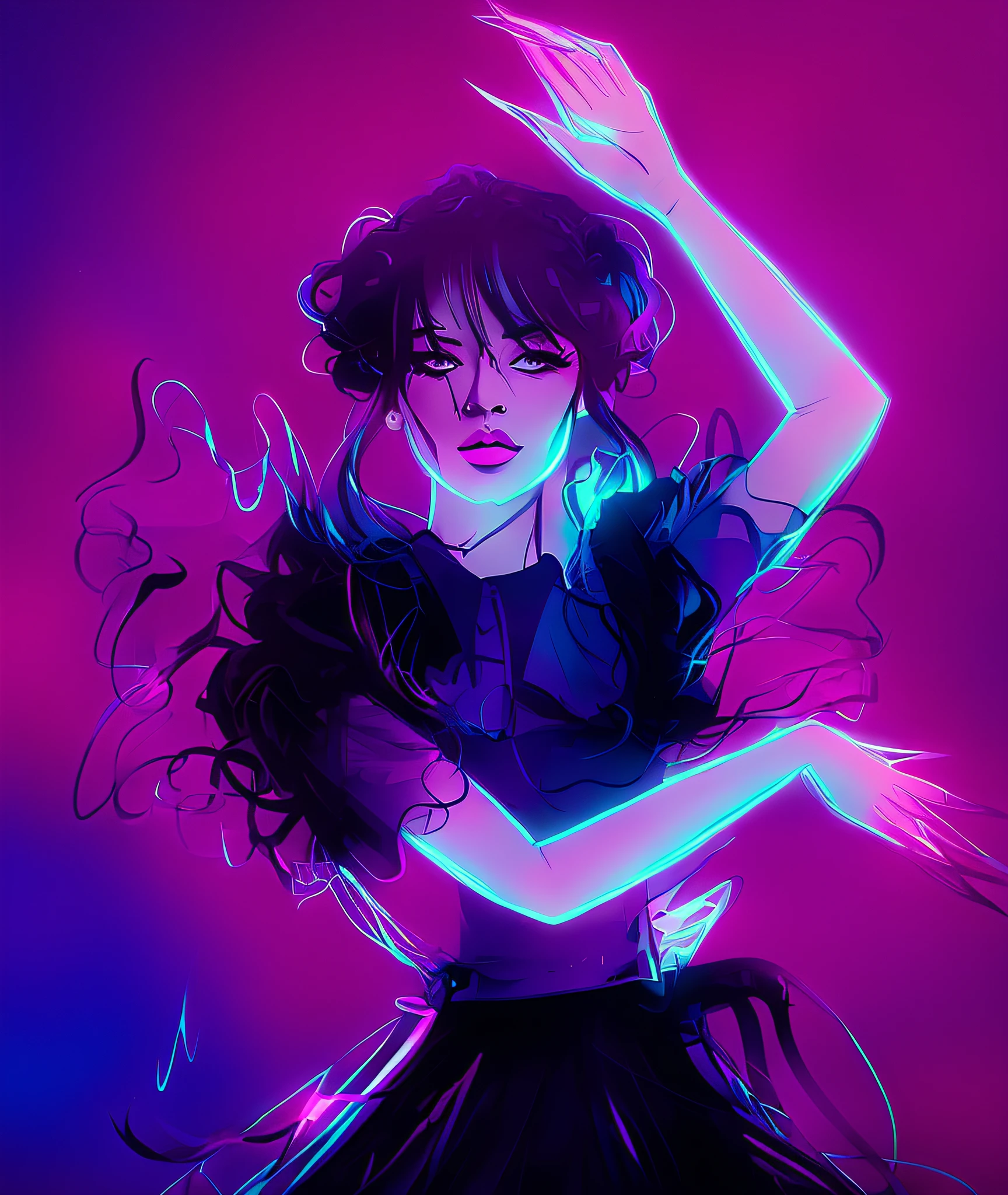 a drawing of a woman in a dress with a purple background, neoartcore and charlie bowater, in style of charlie bowater, style of charlie bowater, charlie bowater art style, inspired by Charlie Bowater, in the art style of bowater, charlie bowater rich deep colors, dark ballerina, jen bartel, charlie bowater character art