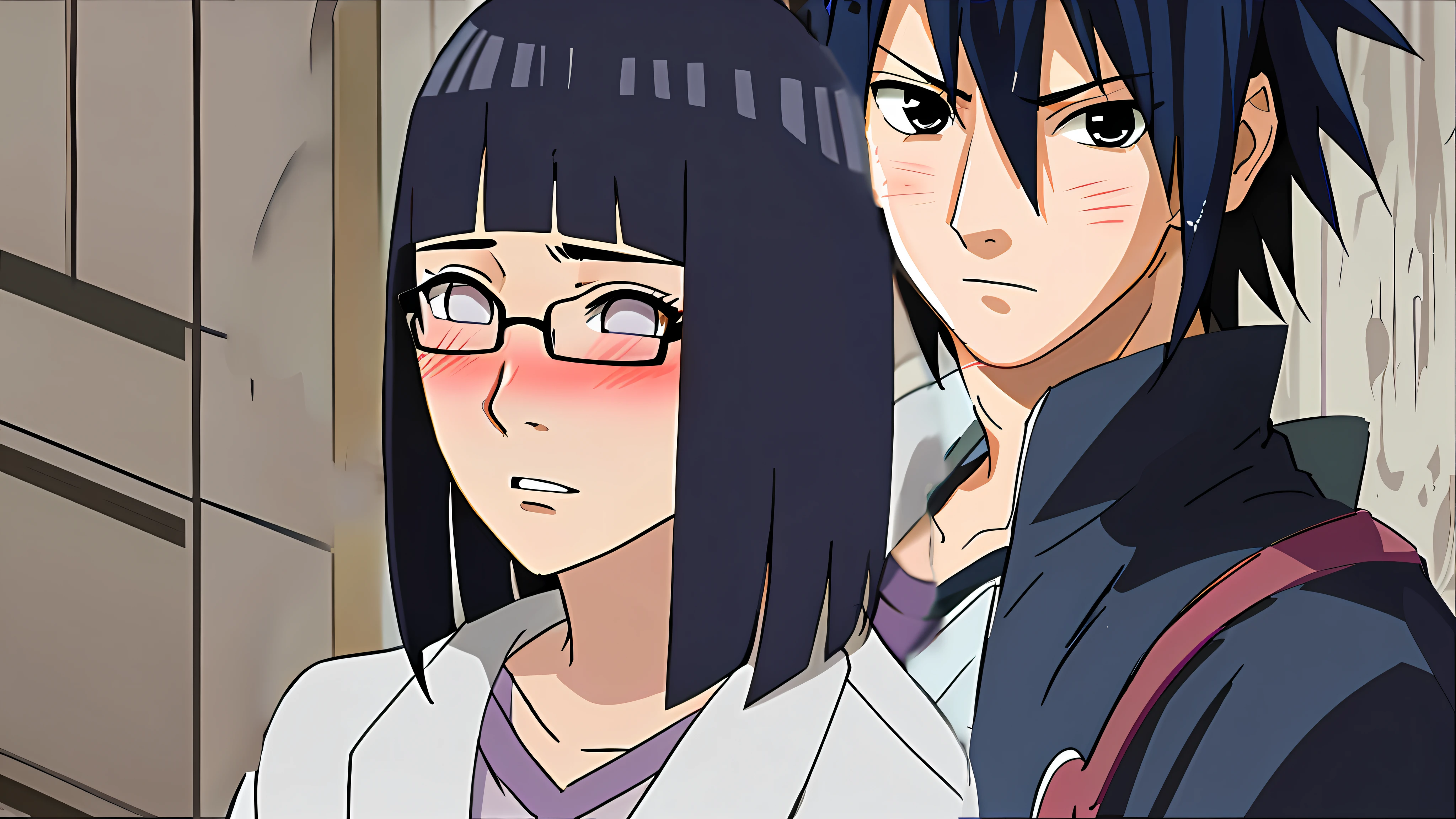 Masterpiece, best quality, high quality, Hinata Hyuga, wearing eyeglasses, wearing lab coat, teacher,((( blushing))),lust
