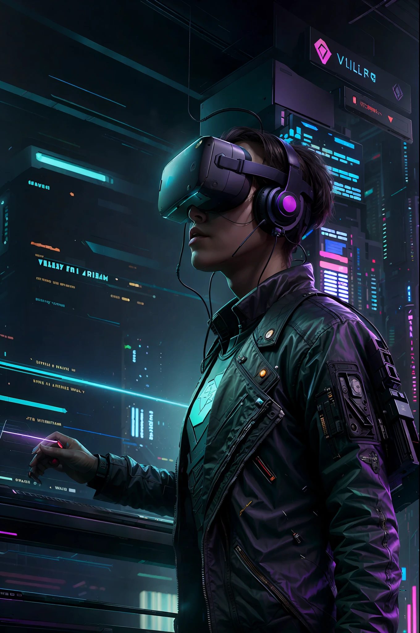 100th anniversary of virtual reality in Silicon Valley, cyberpunk art by Android Jones, cyberpunk art by Beeple!!! , synthwave, darksynth, quantum tracerwave, wireframe, artstation trend