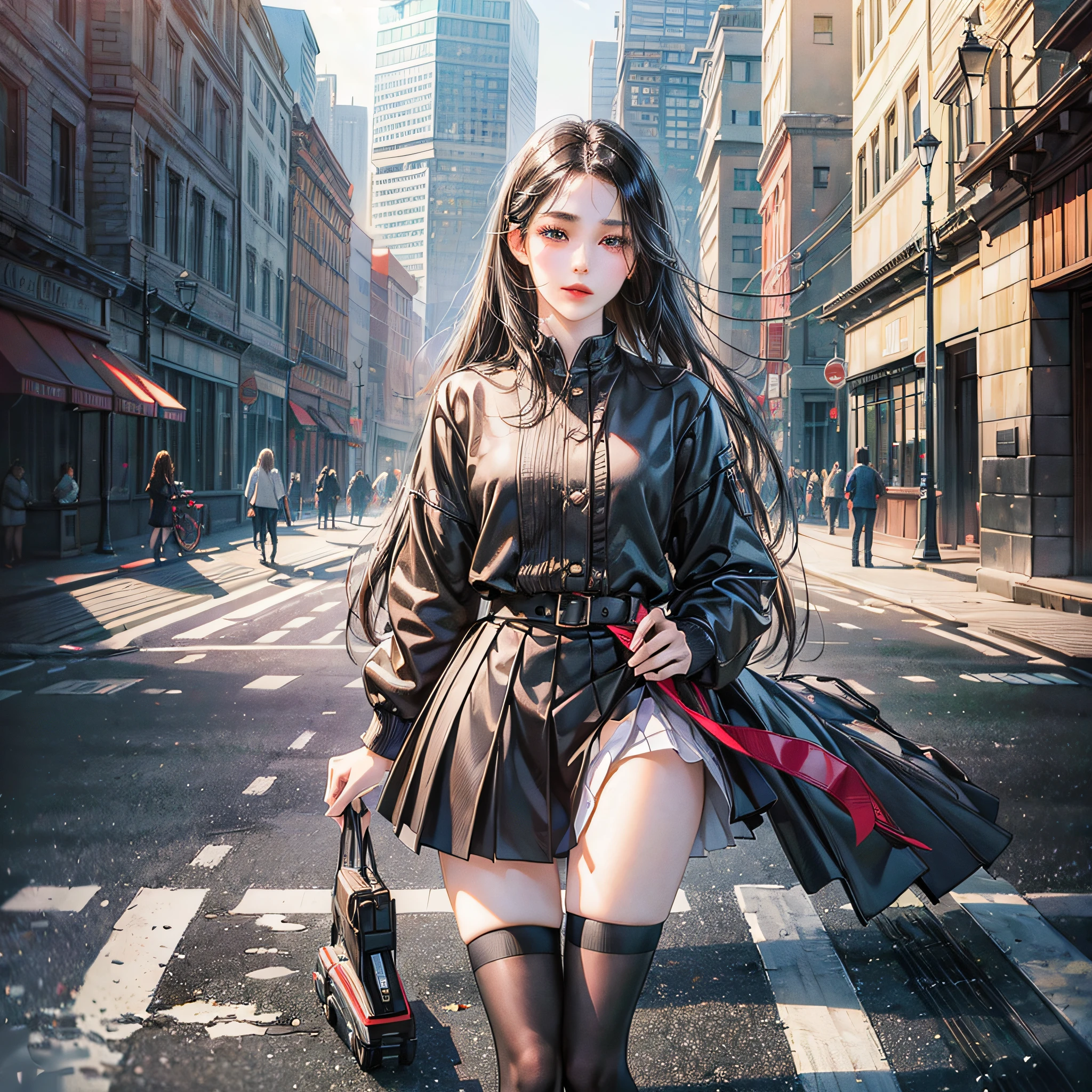 ((masterpiece, best_quality)), 1girl, (photorealistic:1.4), solo, white_background, black_hair, long_hair, zettai_ryouiki, skirt, ((full_body)), --auto --s2