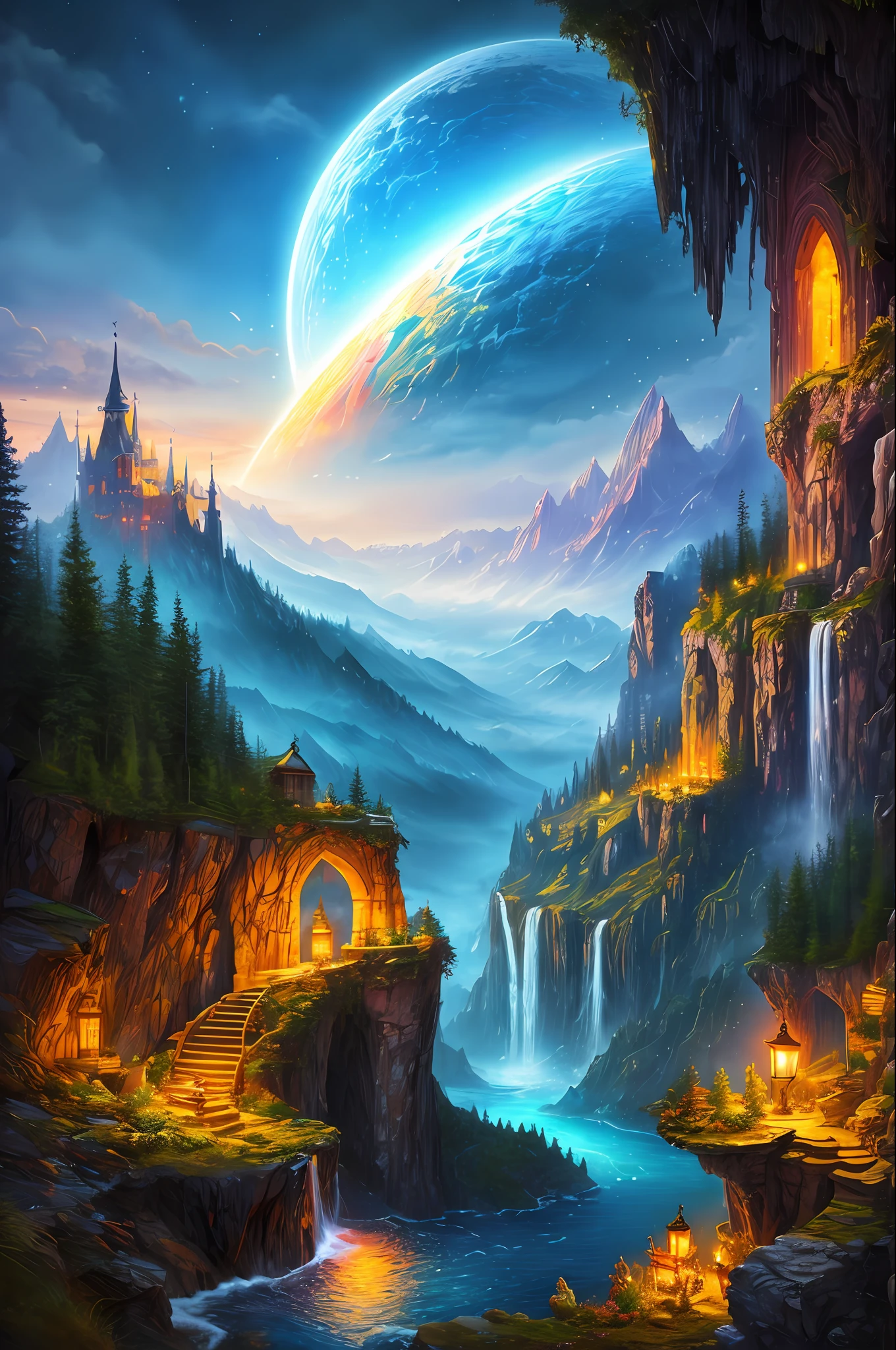 ((best quality, masterpiece)), beautiful fantasy landscape, wild and natural, bright lights.