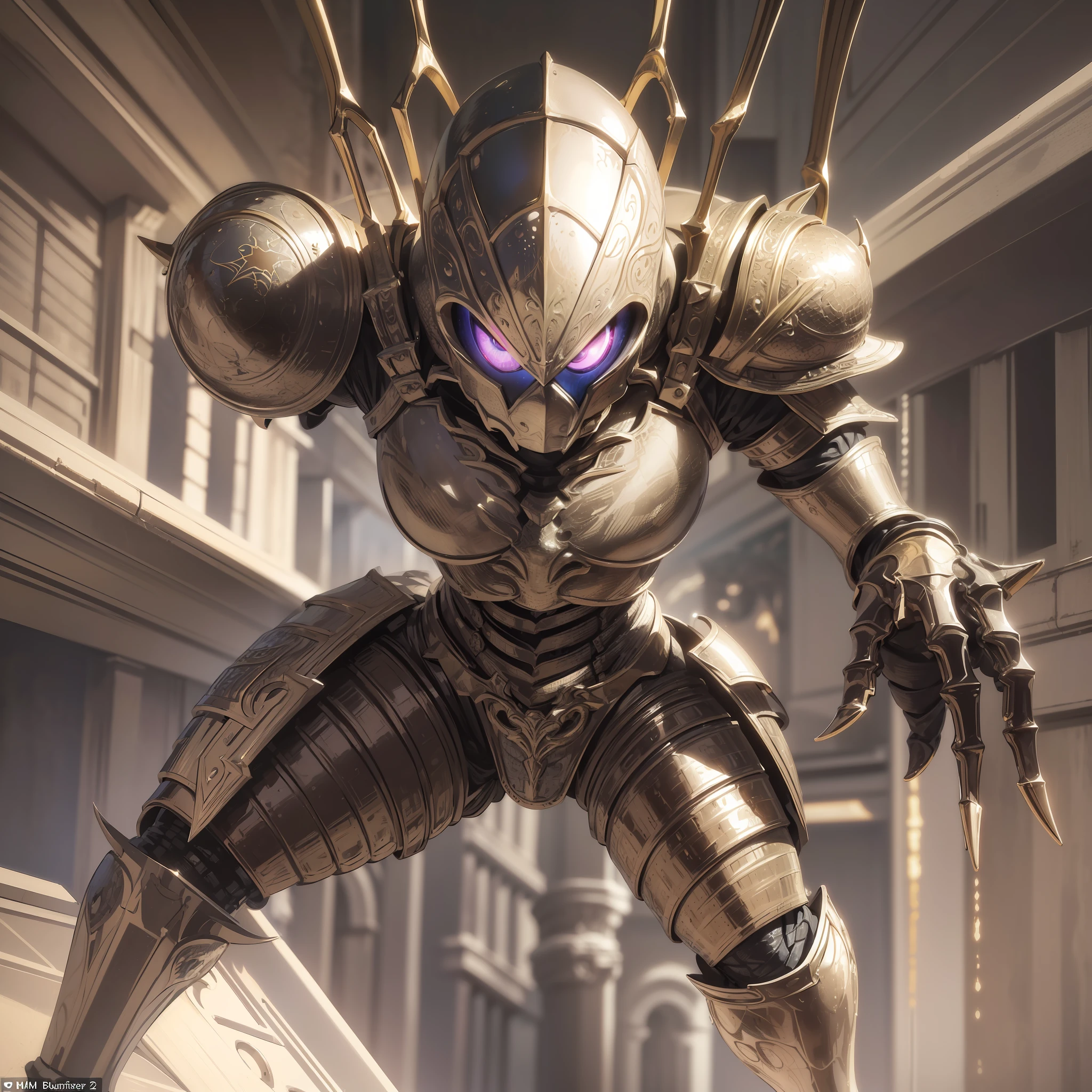 (a humanoid spider in armor),(masterpiece quality, best quality, ultra-detailed),(up close, realistic shadows),(bright metallic),(large, showy eyes),(sculpted body, high quality texture),(dramatization with dramatic lighting),(dramatic background in blur, artistic blurring),(underlines the upper body to enhance the heroic stance) --auto --s2