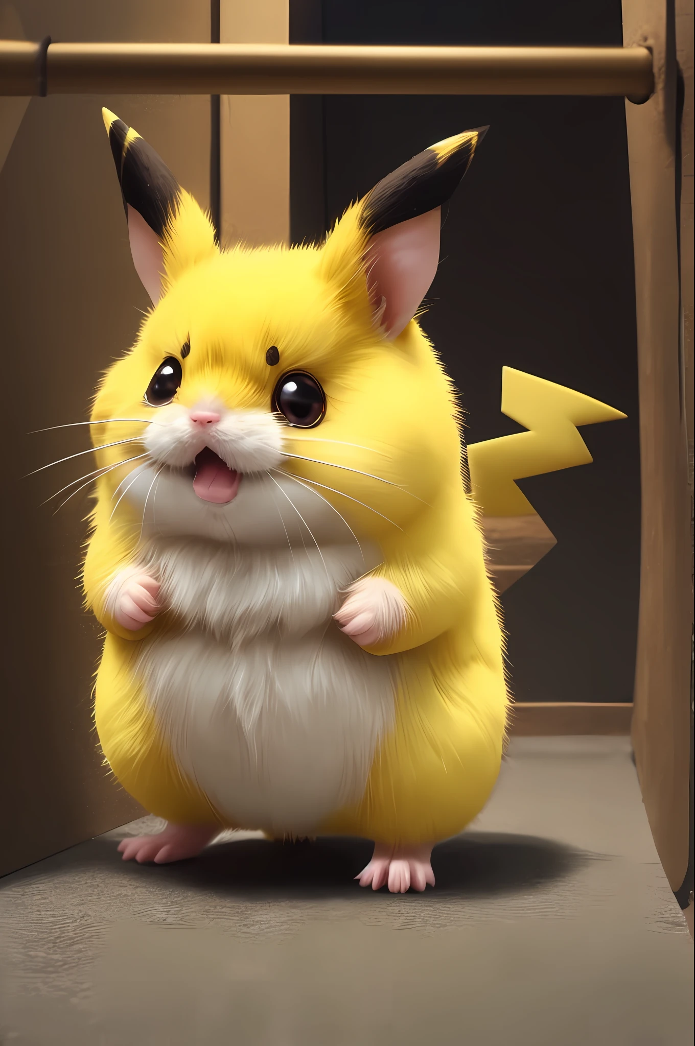 1Pikachu , Little furry beast , hamster, solo , cute fat , Angry , preparing to attack, electric yellow glowing, fur standing, --auto --s2