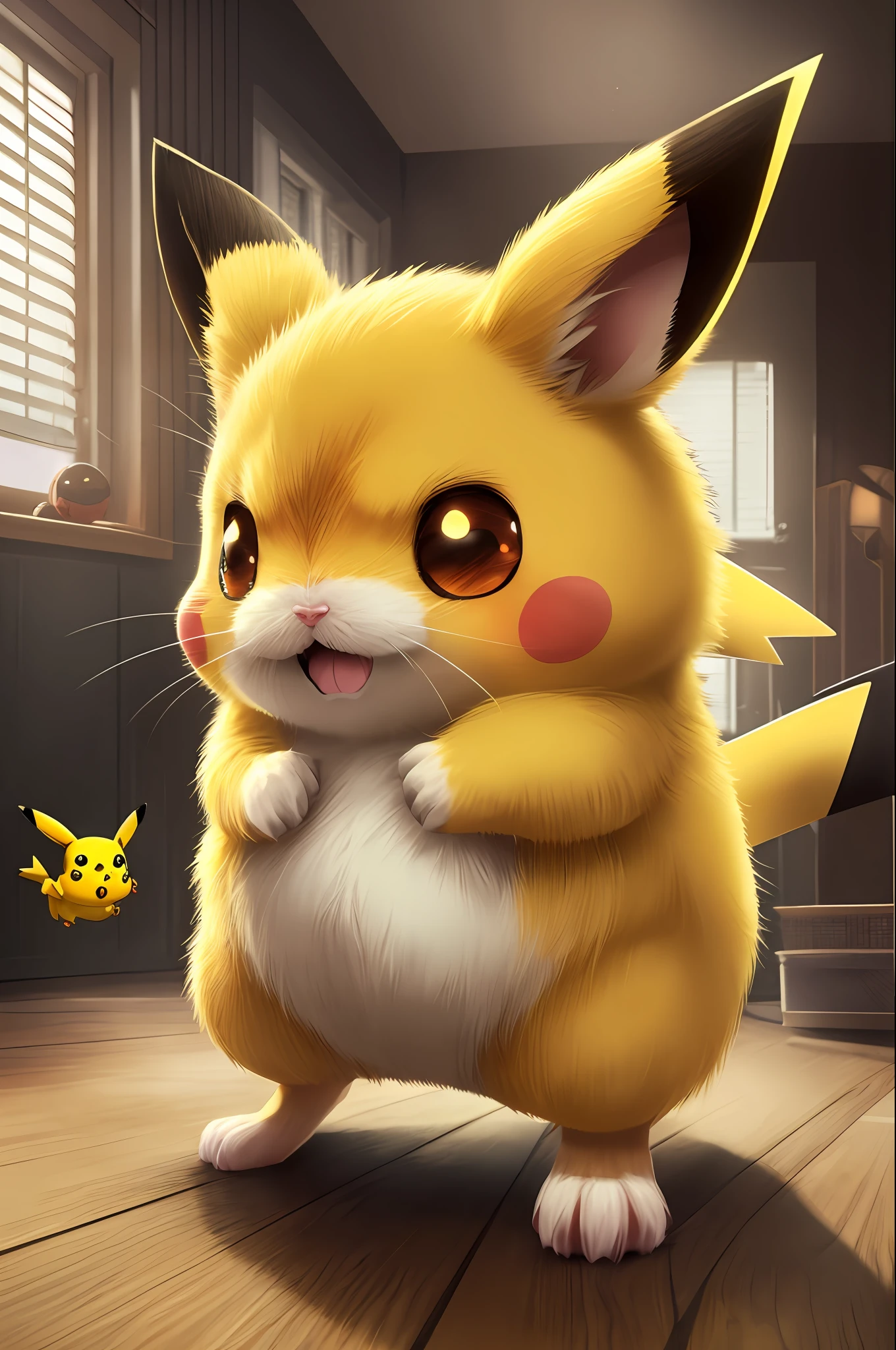 1Pikachu , Little furry beast , hamster, solo , cute fat , Angry , preparing to attack, electric yellow glowing, fur standing, --auto --s2