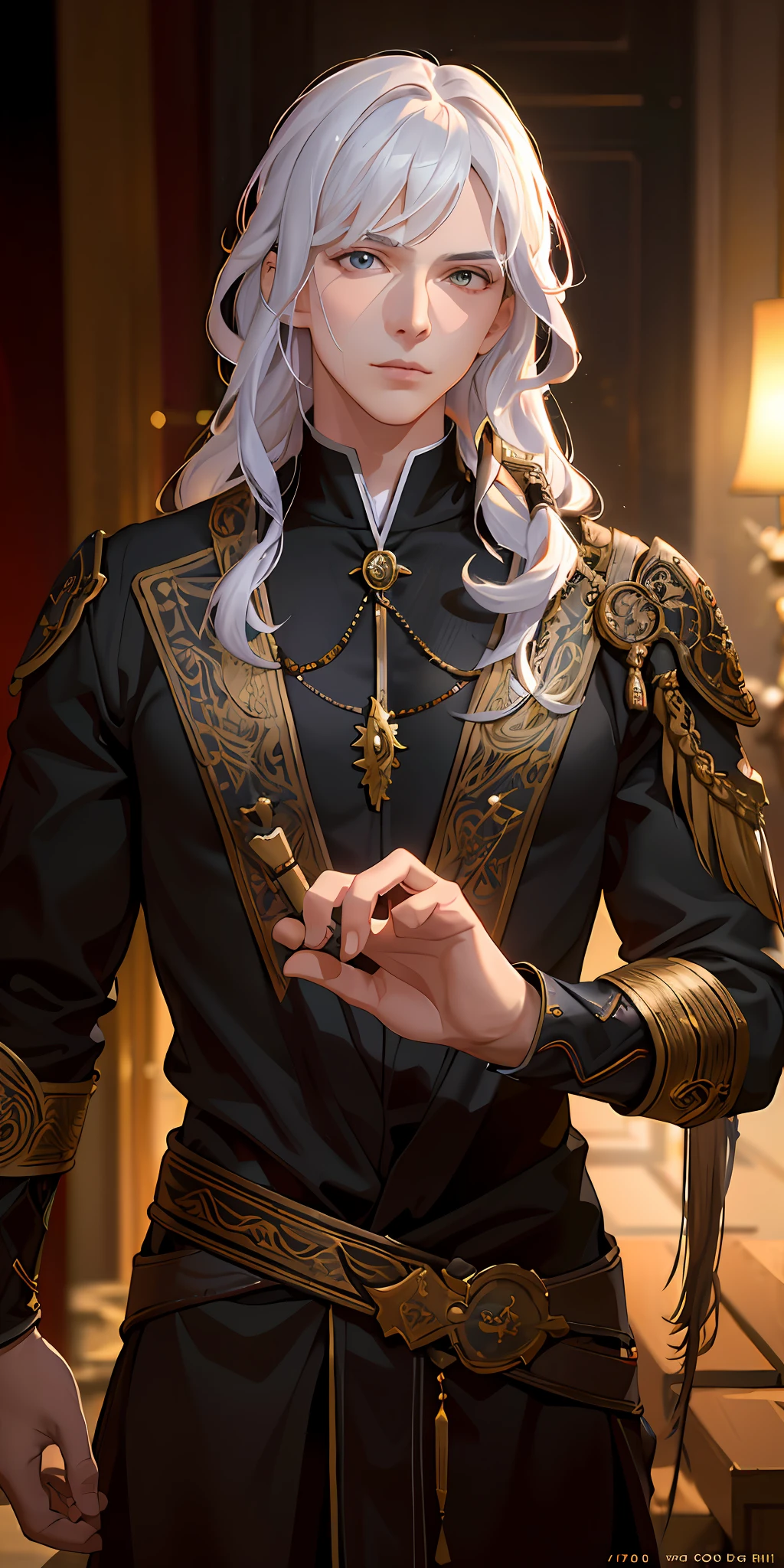 nfsw, best quality, masterpiece, illustration, an extremely delicate and beautiful, extremely detailed, CG, unit, 8k wallpaper, amazing, fine details, masterpiece, best quality, official art, extremely detailed CG 8k wallpaper unit, absurd, incredibly absurd, huge file size, ultra-detailed, highres, extremely detailed, man with white hair holding katanas in his hands sticking out red rays from them, A black tactical outfit, in the background a city full of buildings, 8K, hyperrealistic
