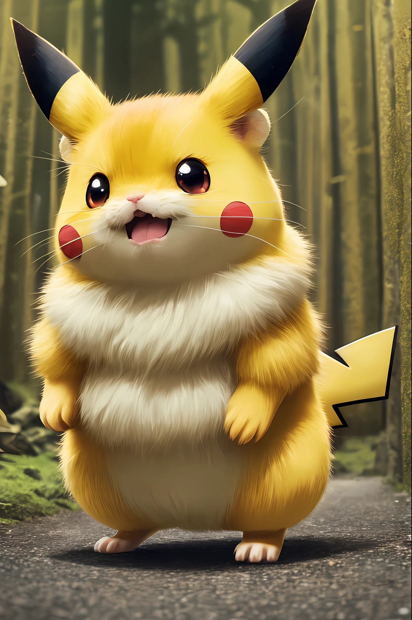 1Pikachu , Little furry beast , hamster, solo , cute fat , Angry , preparing to attack, electric yellow glowing, fur standing, --s2